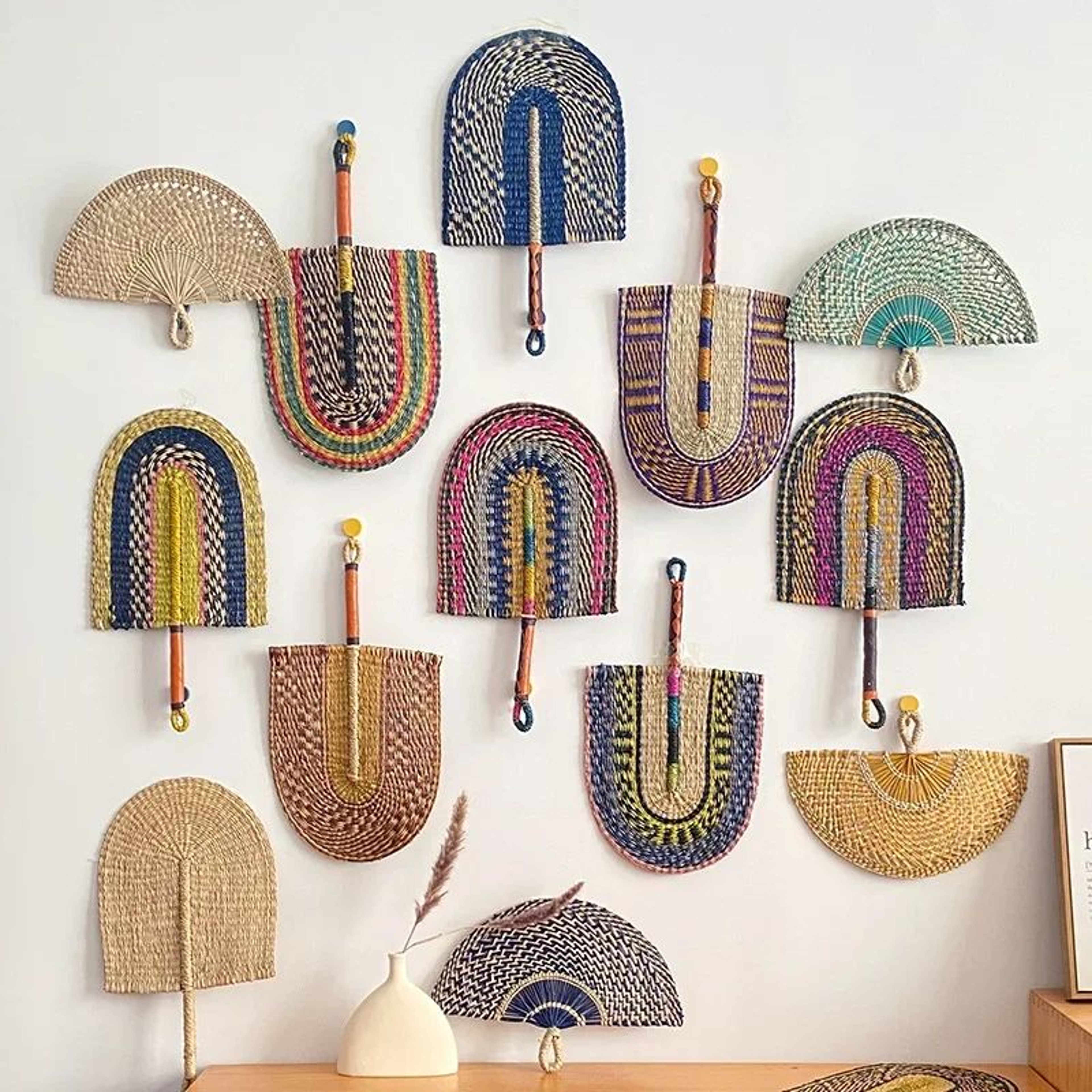 Nordic Woven Wall Hanging Natural Seaweed Fan Decor For Living Room And Entryway 1