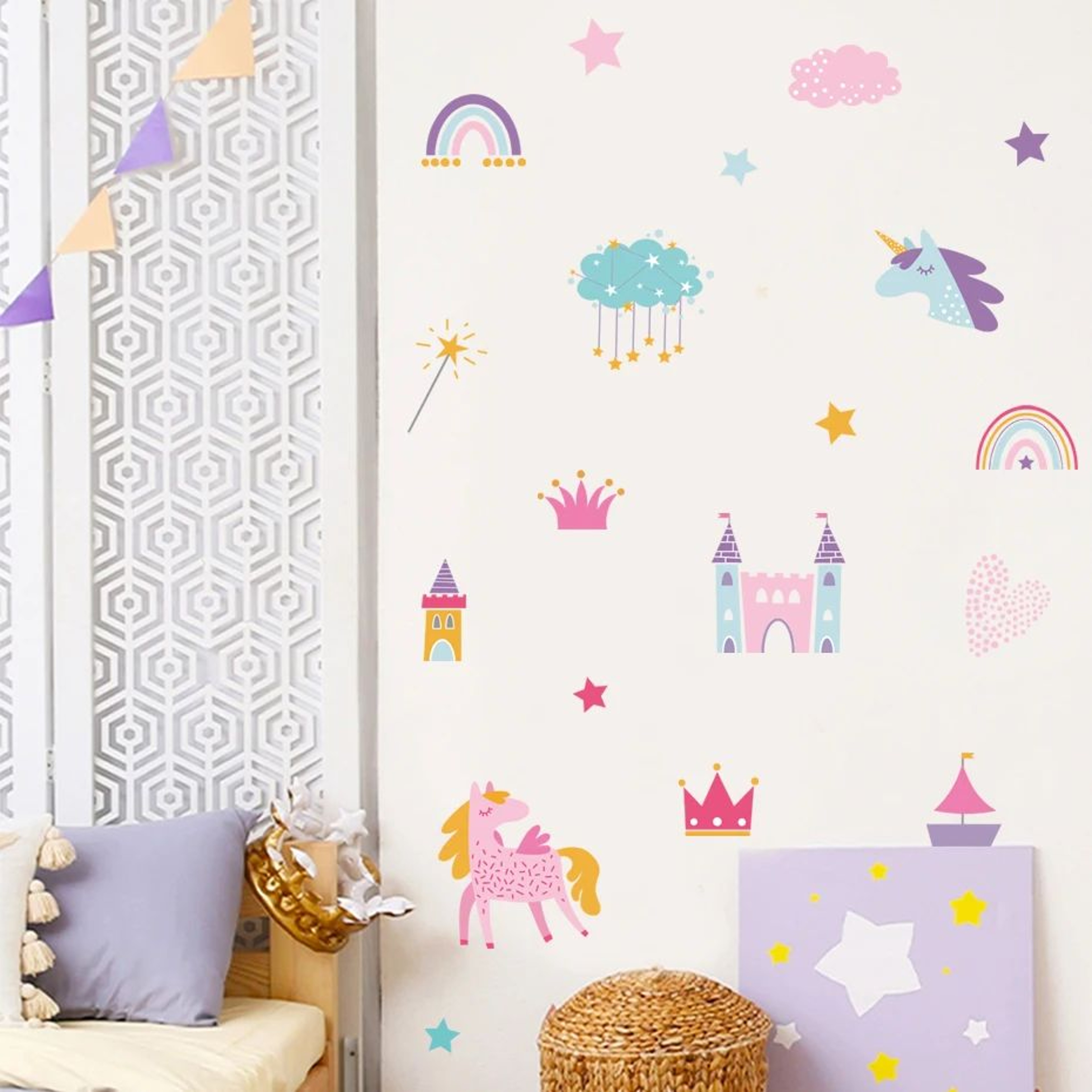 Unicorn Rainbow Wall Stickers Watercolor Kids Room Decor For Nursery And Bedroom 4