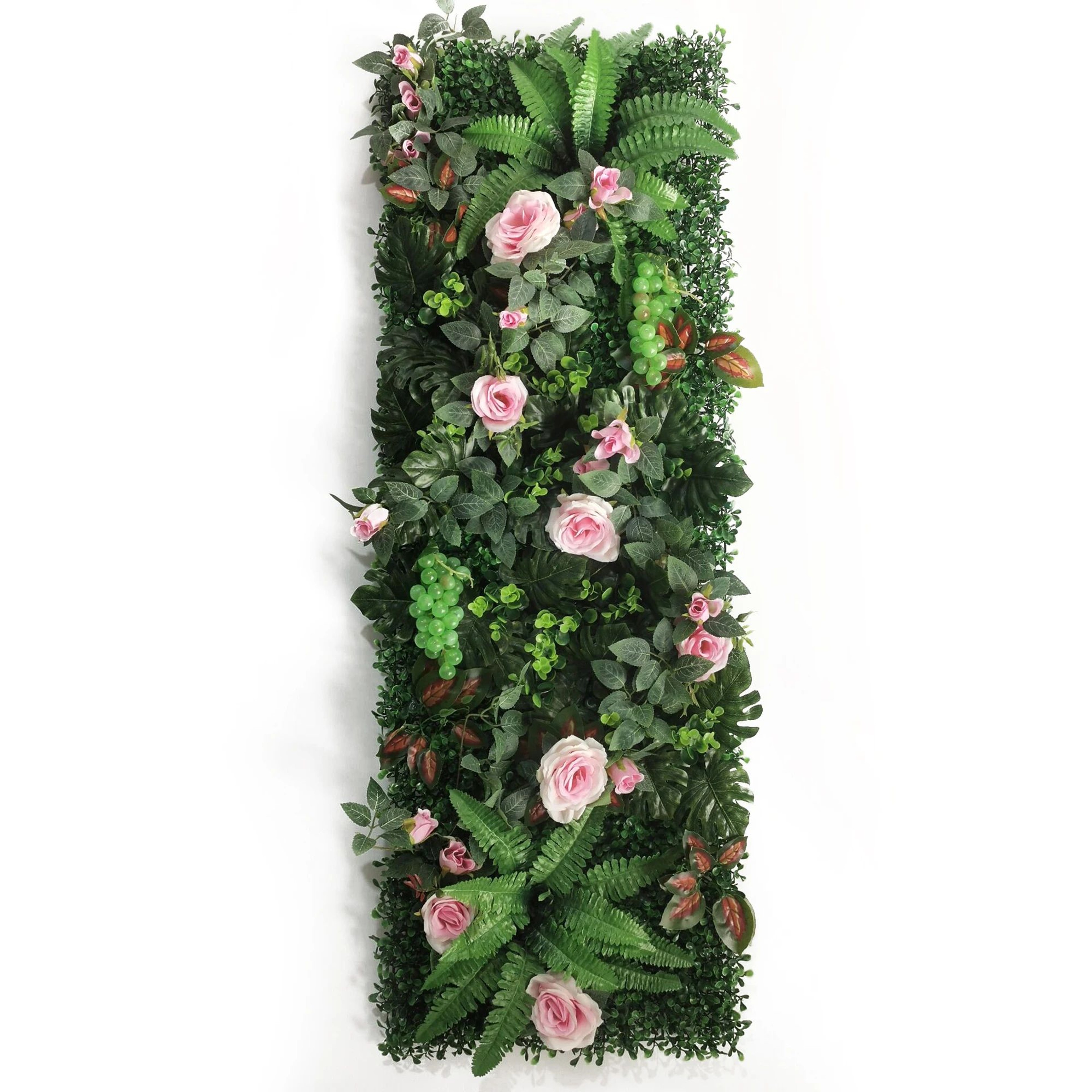 Artificial Grass Wall Panel With Rose Decor Greenery Wall Mat 22