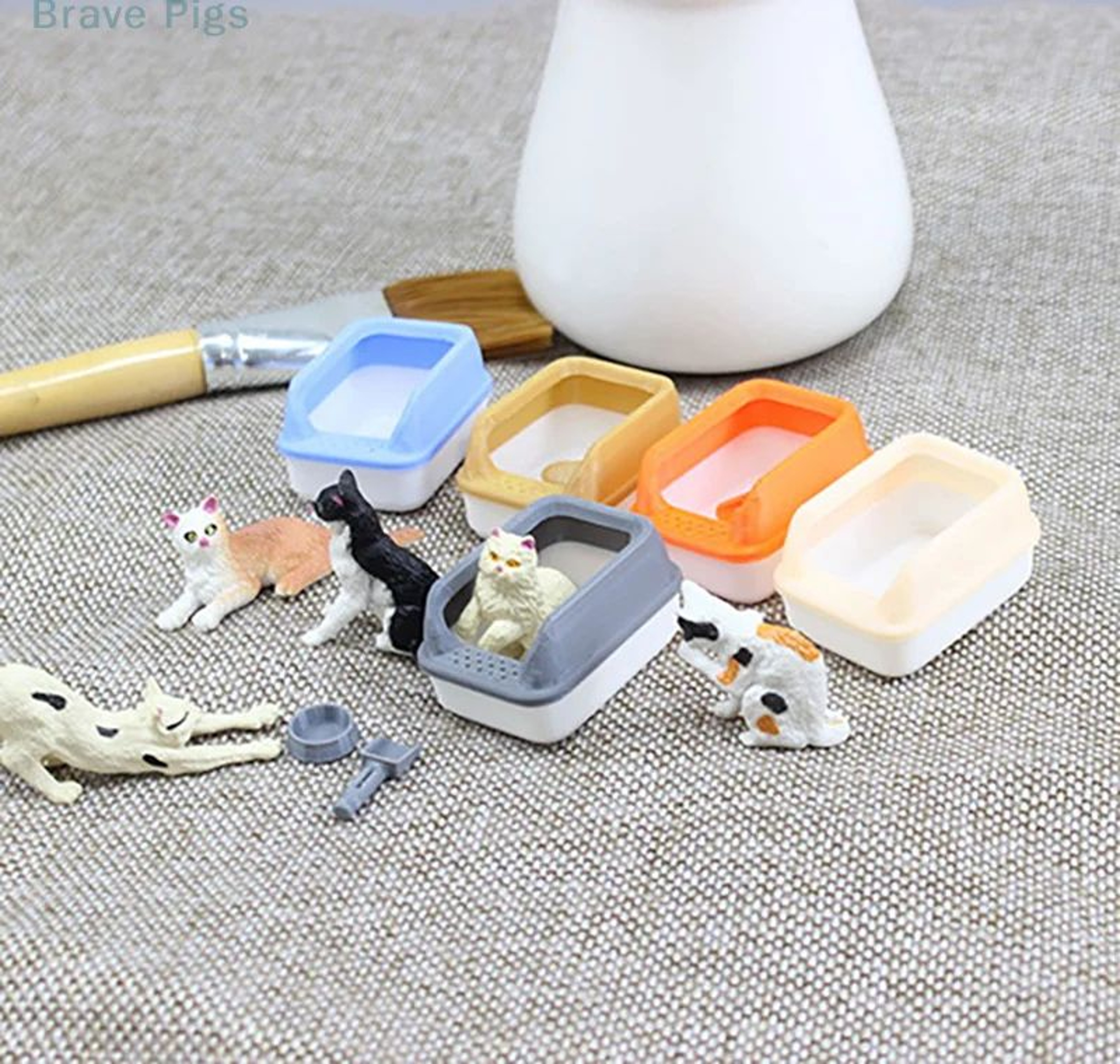 Mini Cat Litter Box Set Dollhouse Pet Accessories Toy 5