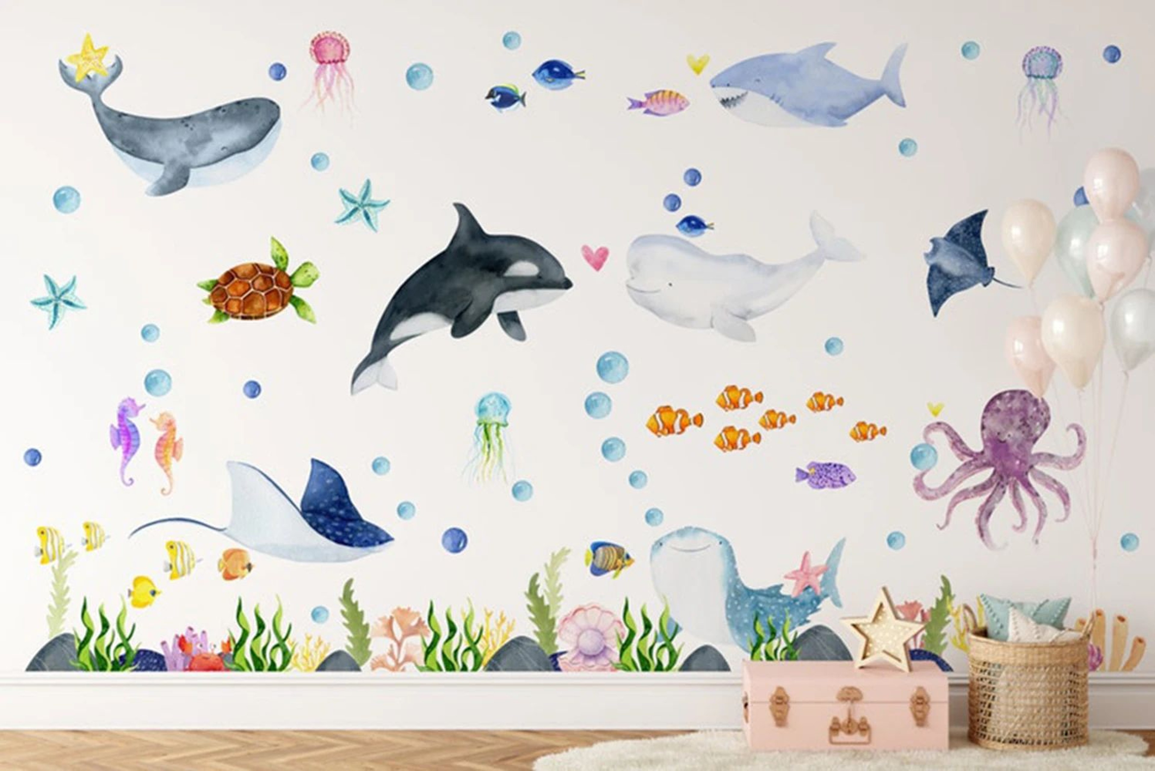 Ocean Animal Wall Stickers Undersea Nursery Wall Decals Kids Room Decor 1
