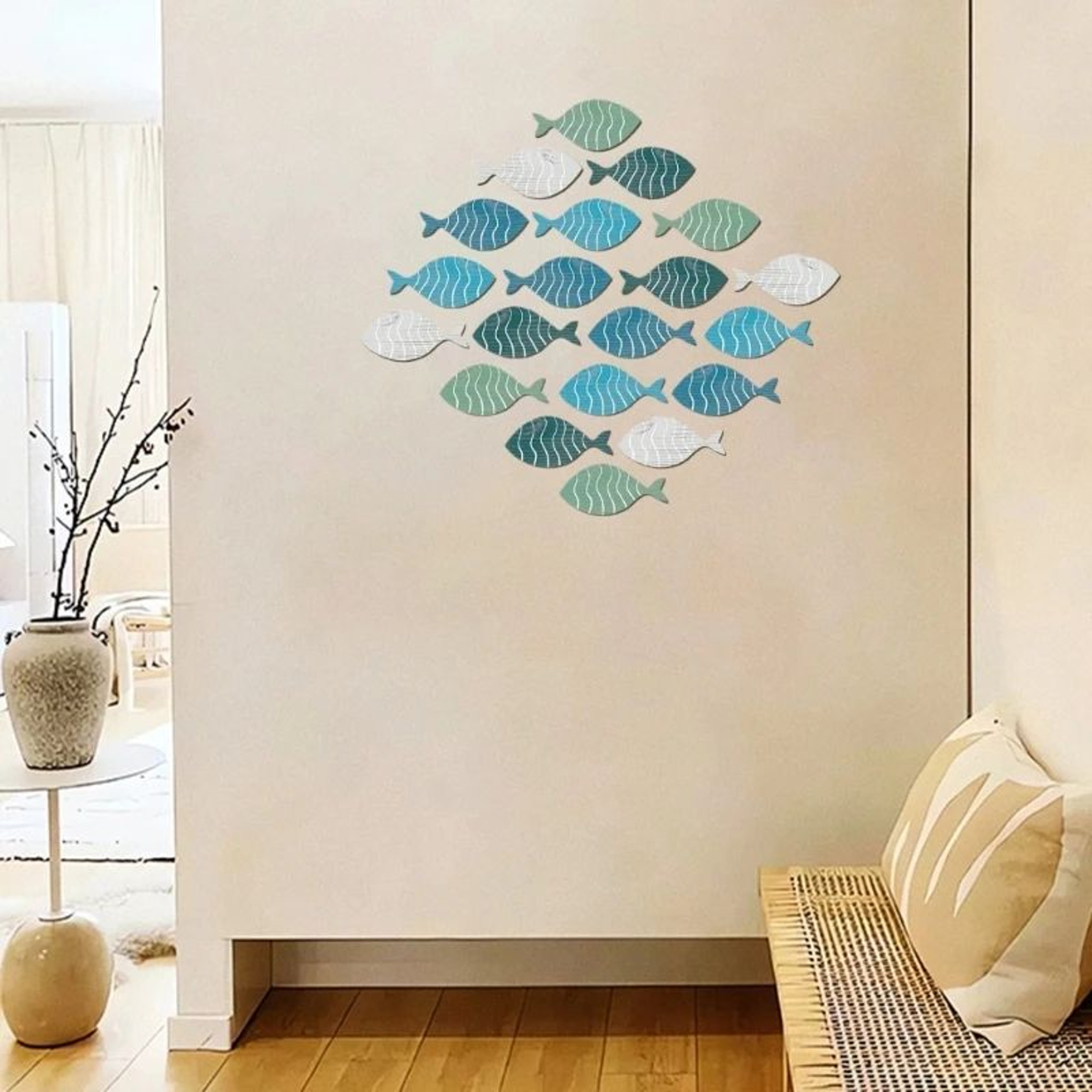 Wooden Fish Wall Decor Set Coastal Beach Hanging Ornaments Nautical Home Decoration 2