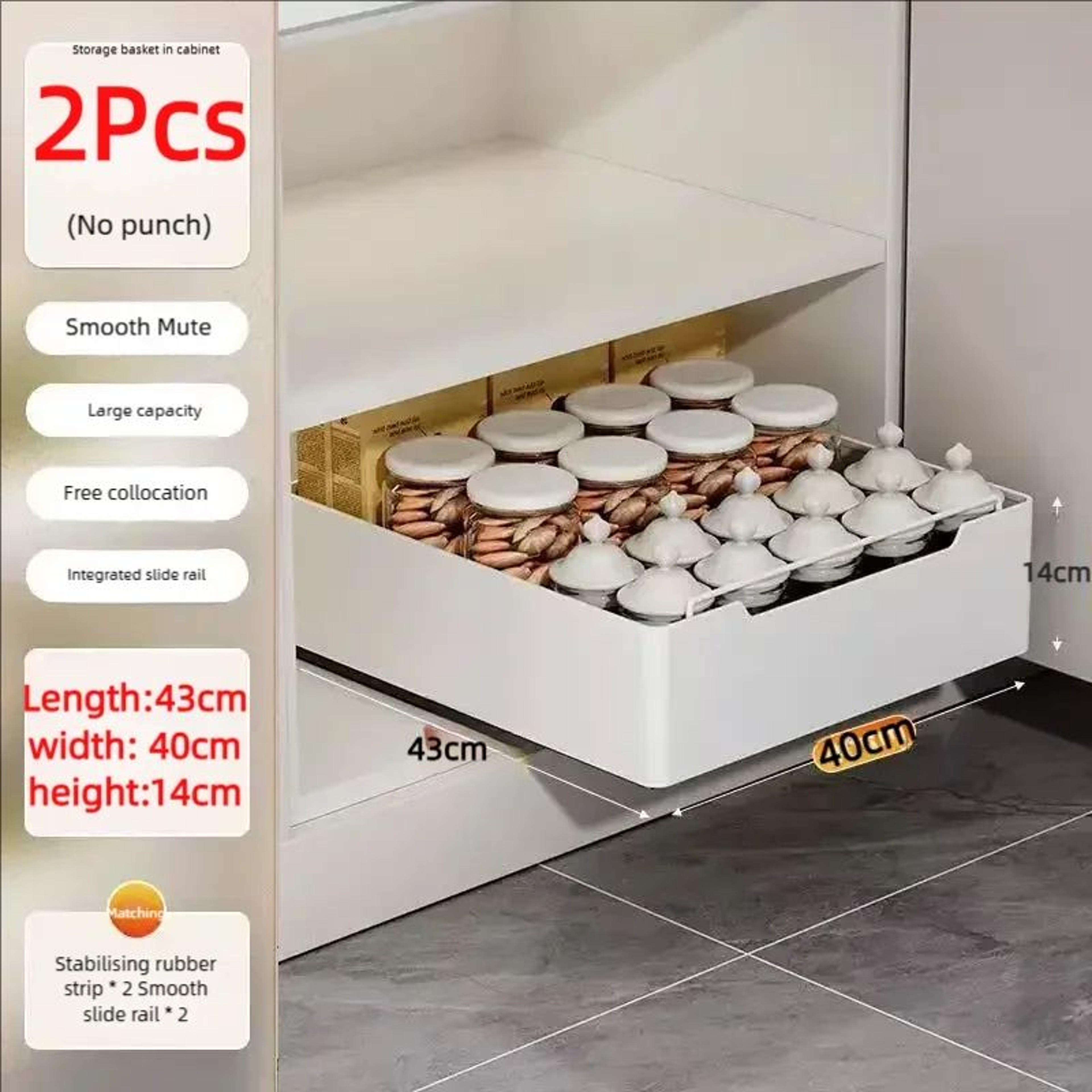 Pull Out Kitchen Cabinet Organizer Slide Rail Storage Rack Spice Drawer Shelf 21