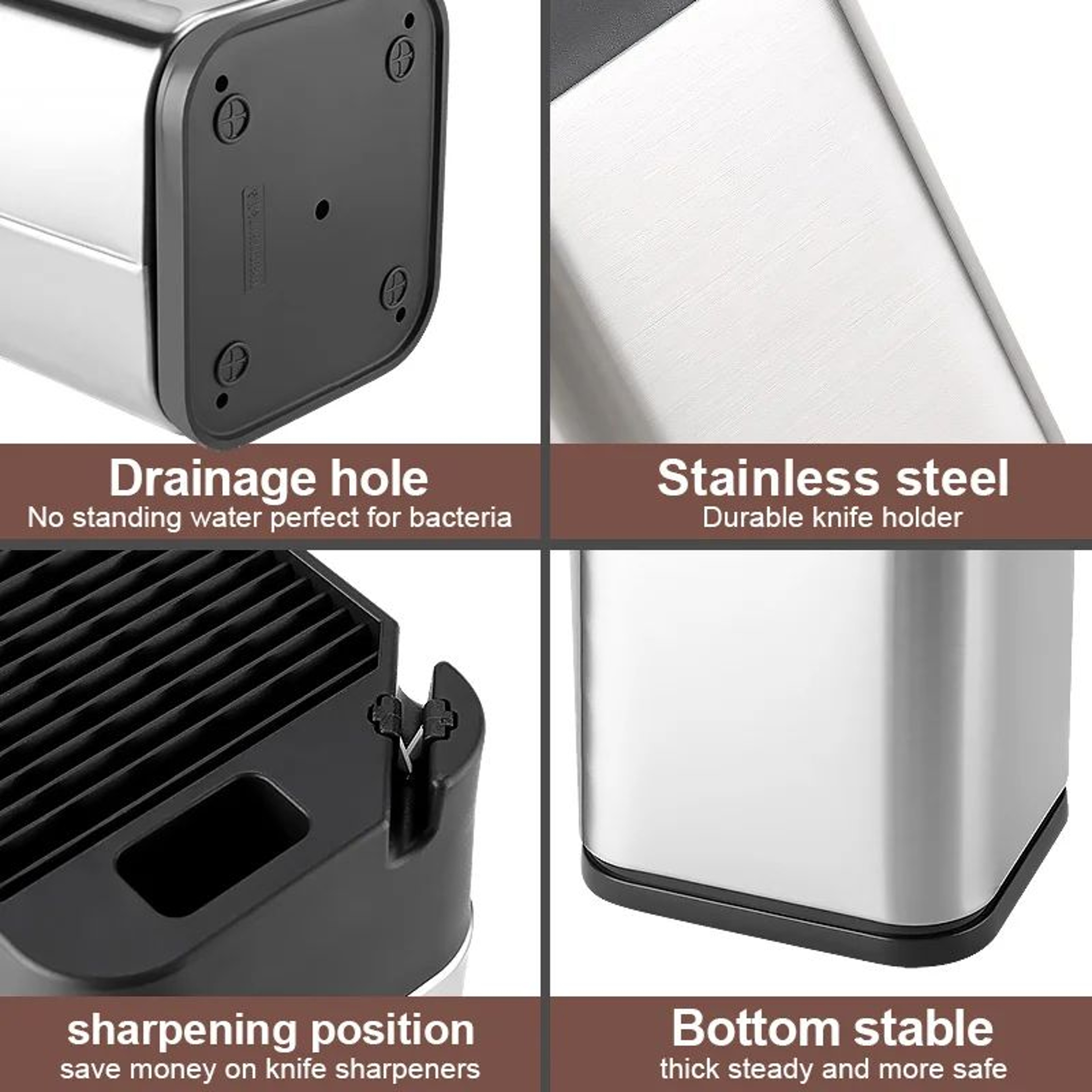 Stainless Steel Knife Block Holder With Built In Sharpener And Scissors Slot 3