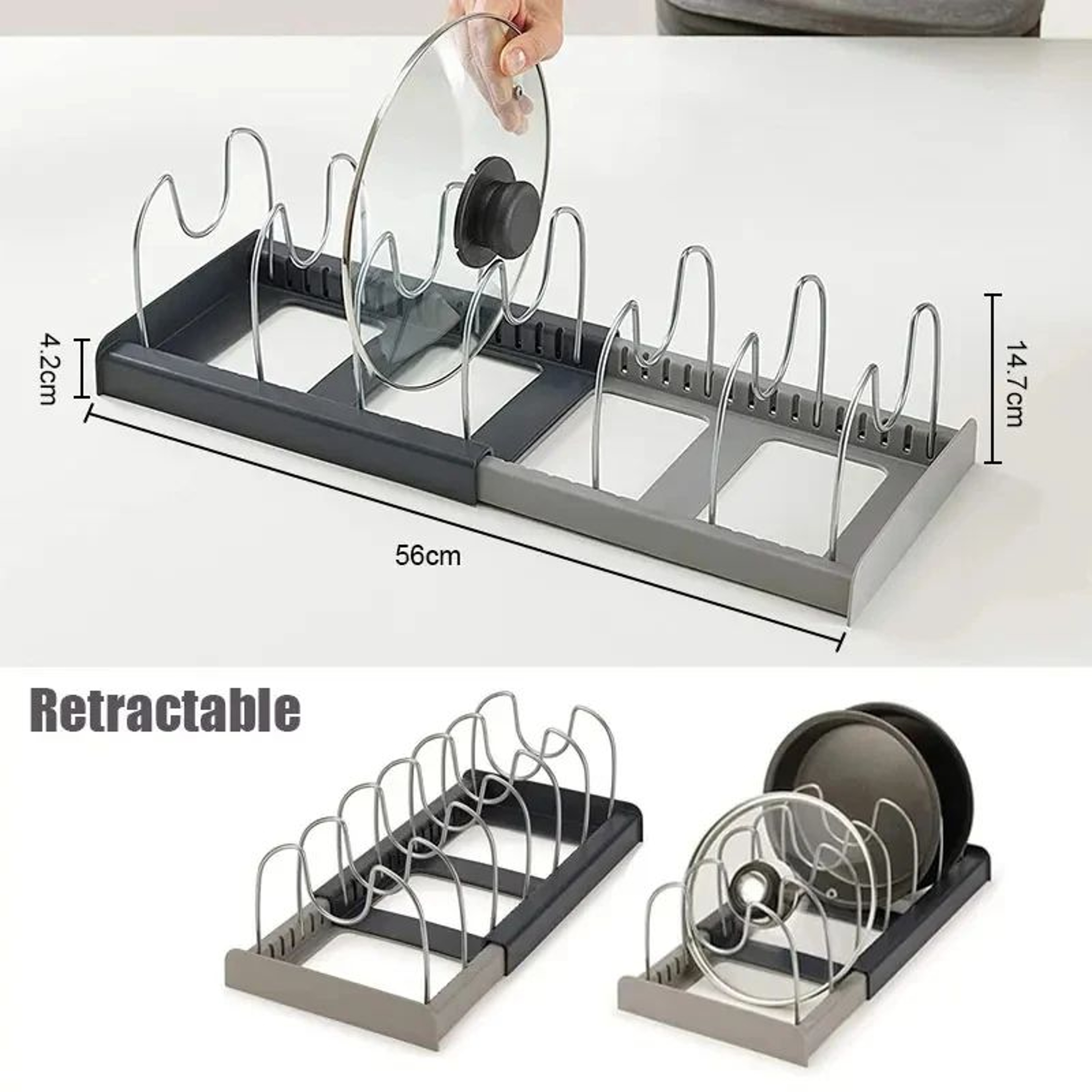 FlexiRack Expandable Pot Lid Organizer Stainless Steel Kitchen Storage Rack 3