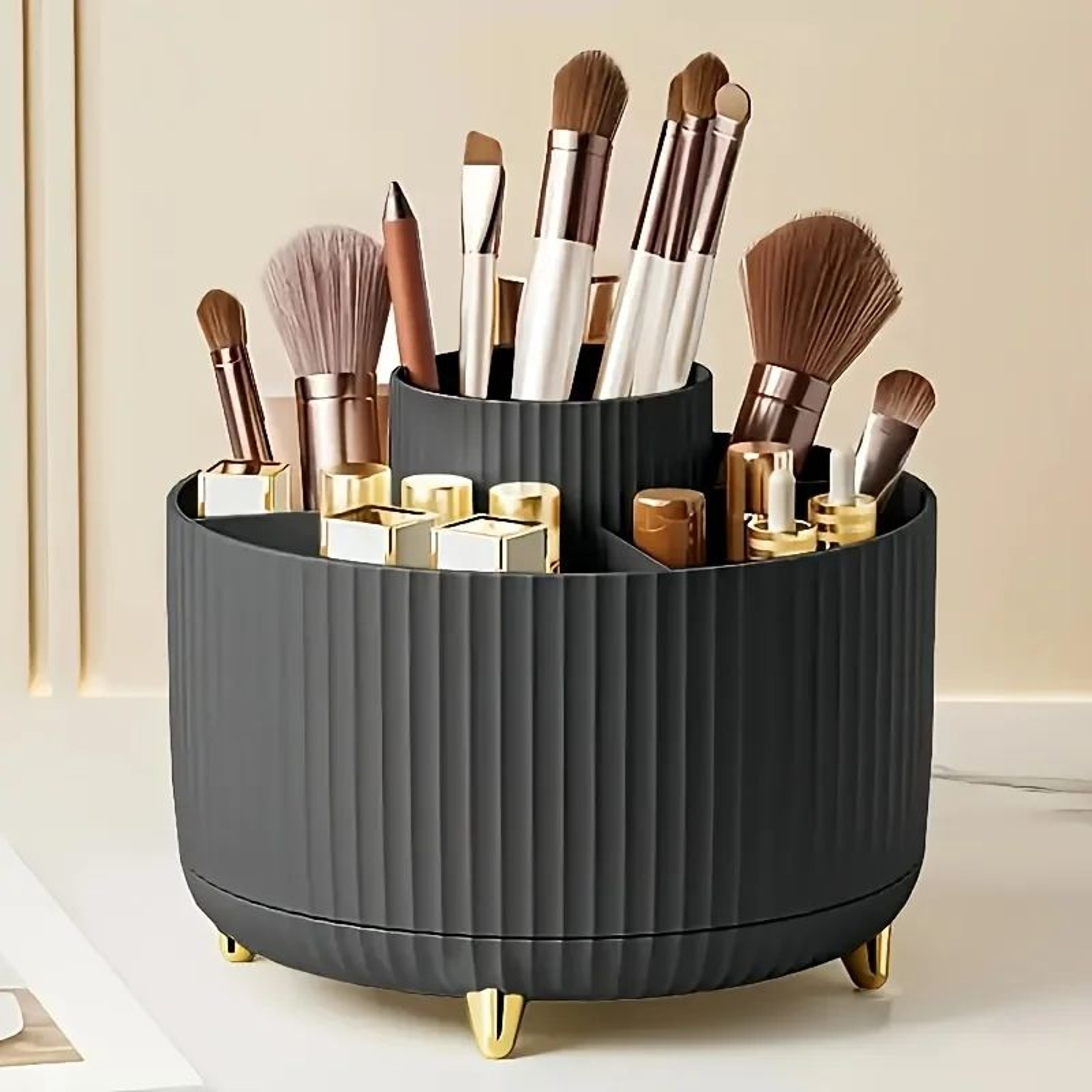 360 Degree Rotating Makeup Organizer Cosmetic Storage Box With 5 Compartments 6