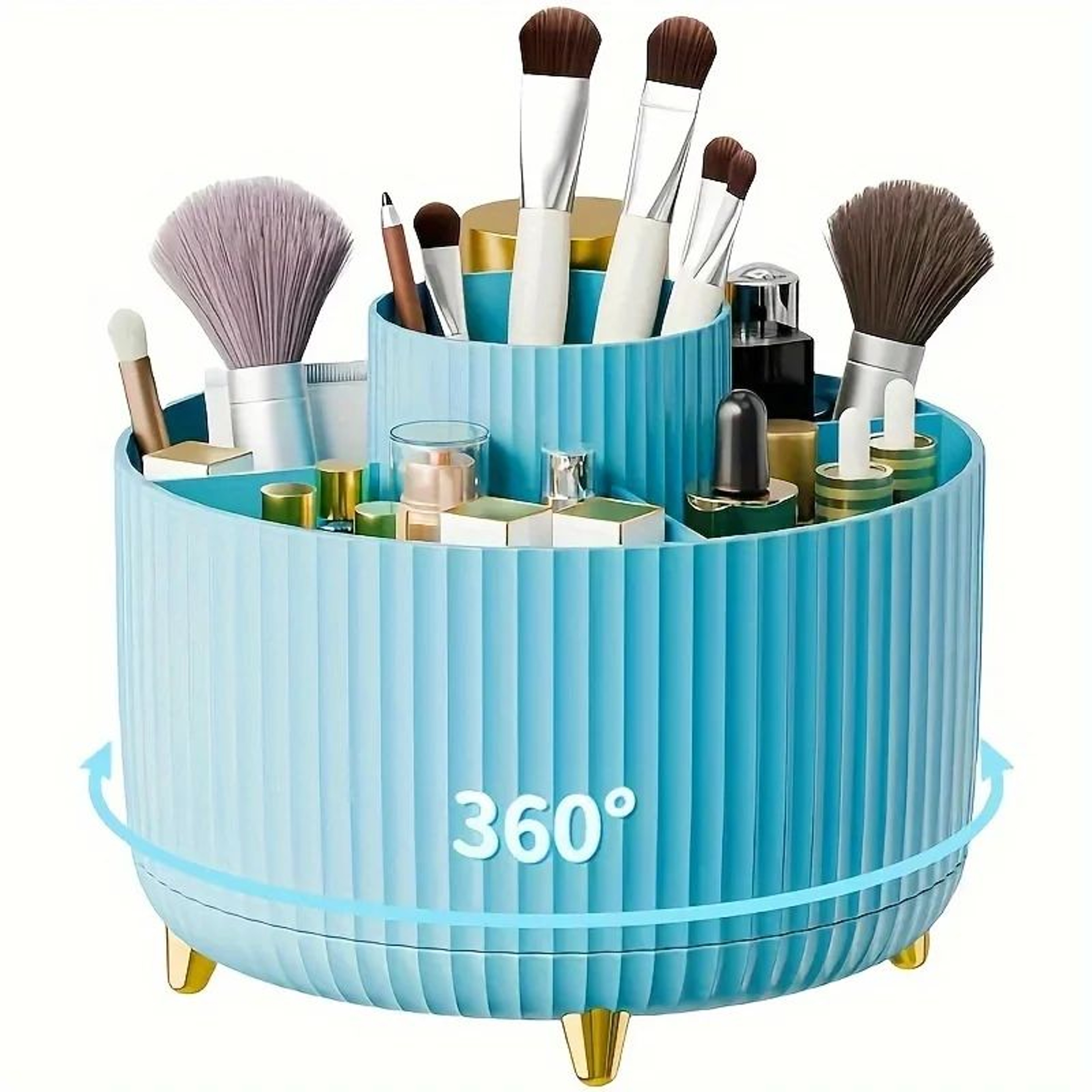 360 Degree Rotating Makeup Organizer Cosmetic Storage Box With 5 Compartments 7