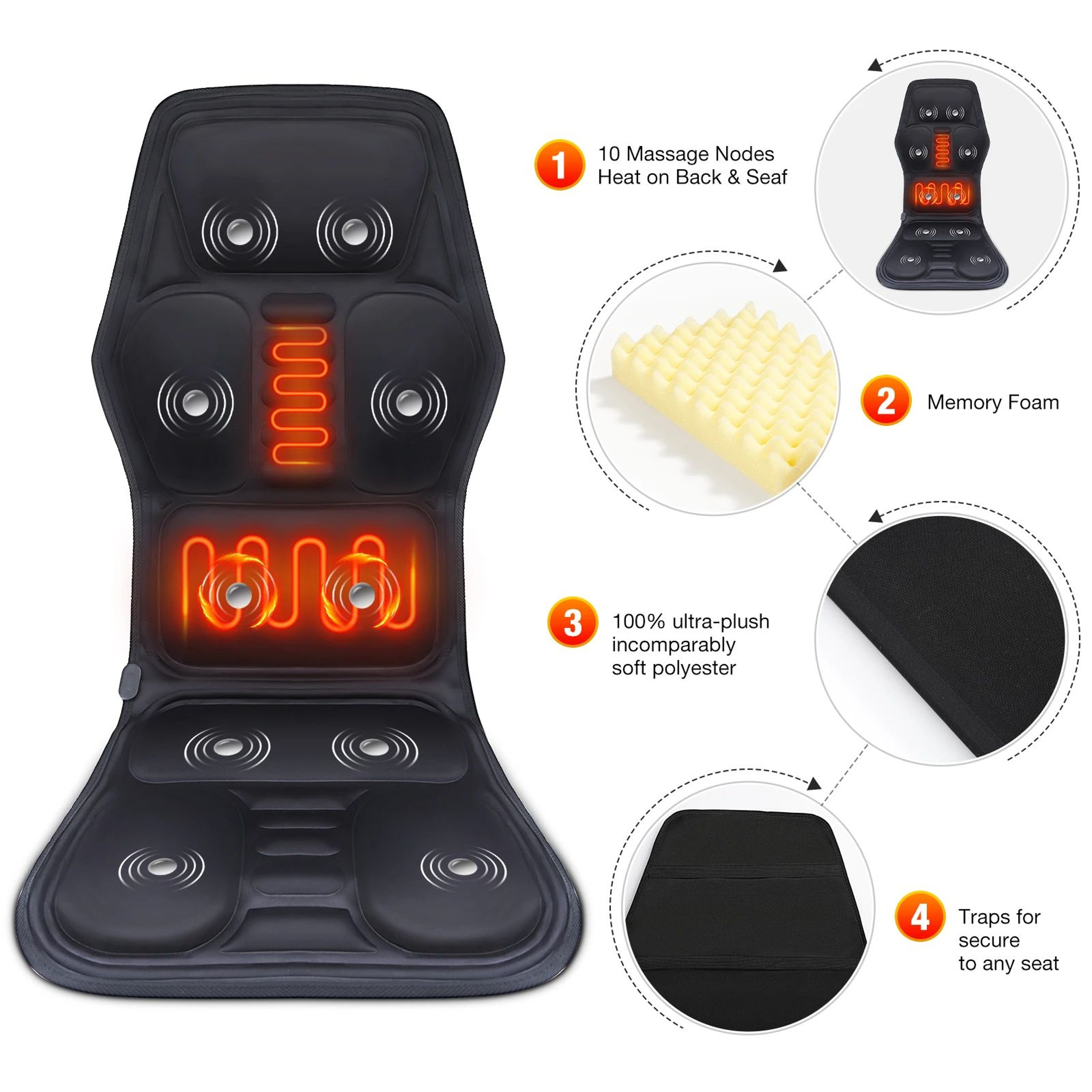 Electric Heated Massage Seat Cushion With Vibration For Back And Lumbar Support 1