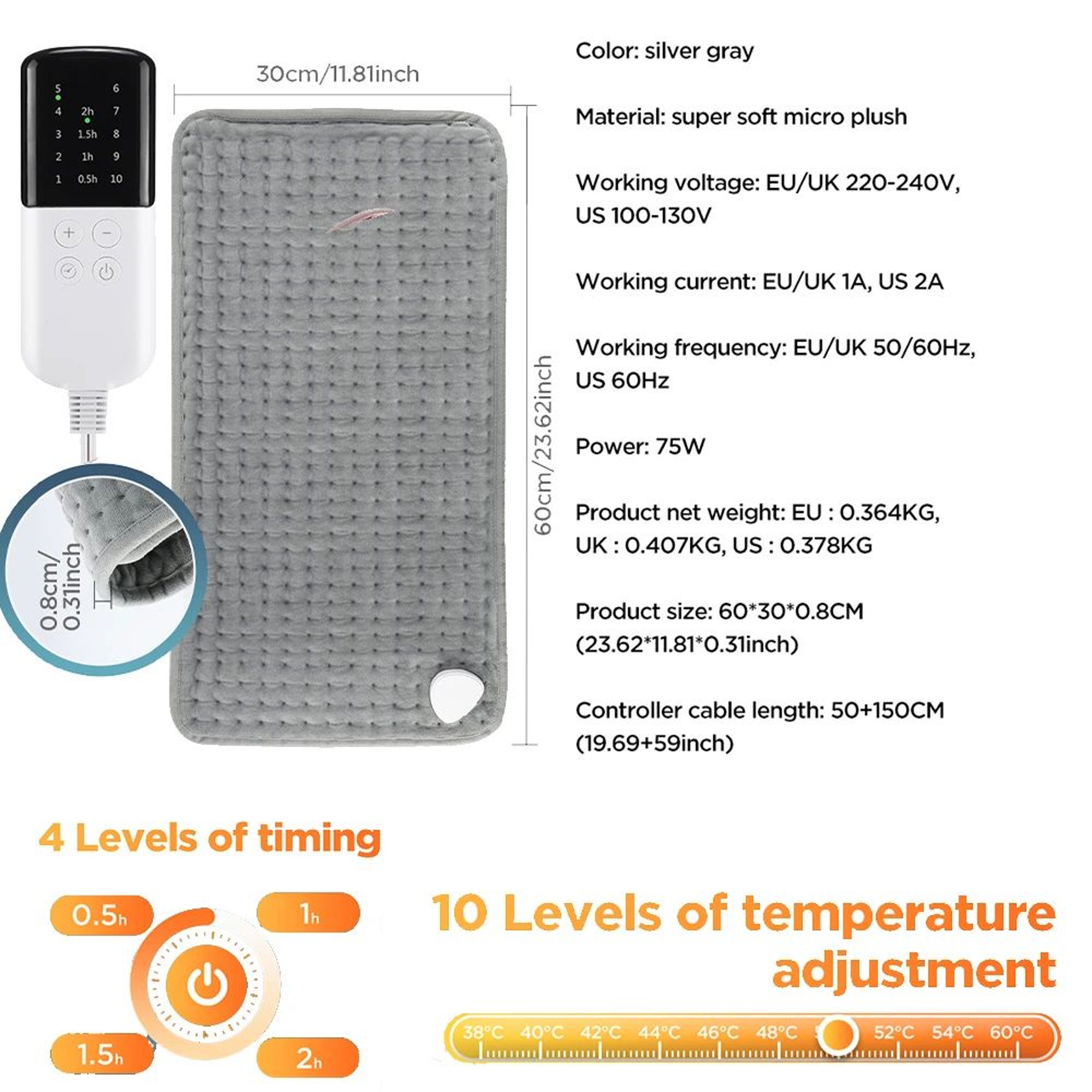 Electric Heating Pad With 9 Temperature Settings For Hands Feet And Legs 6