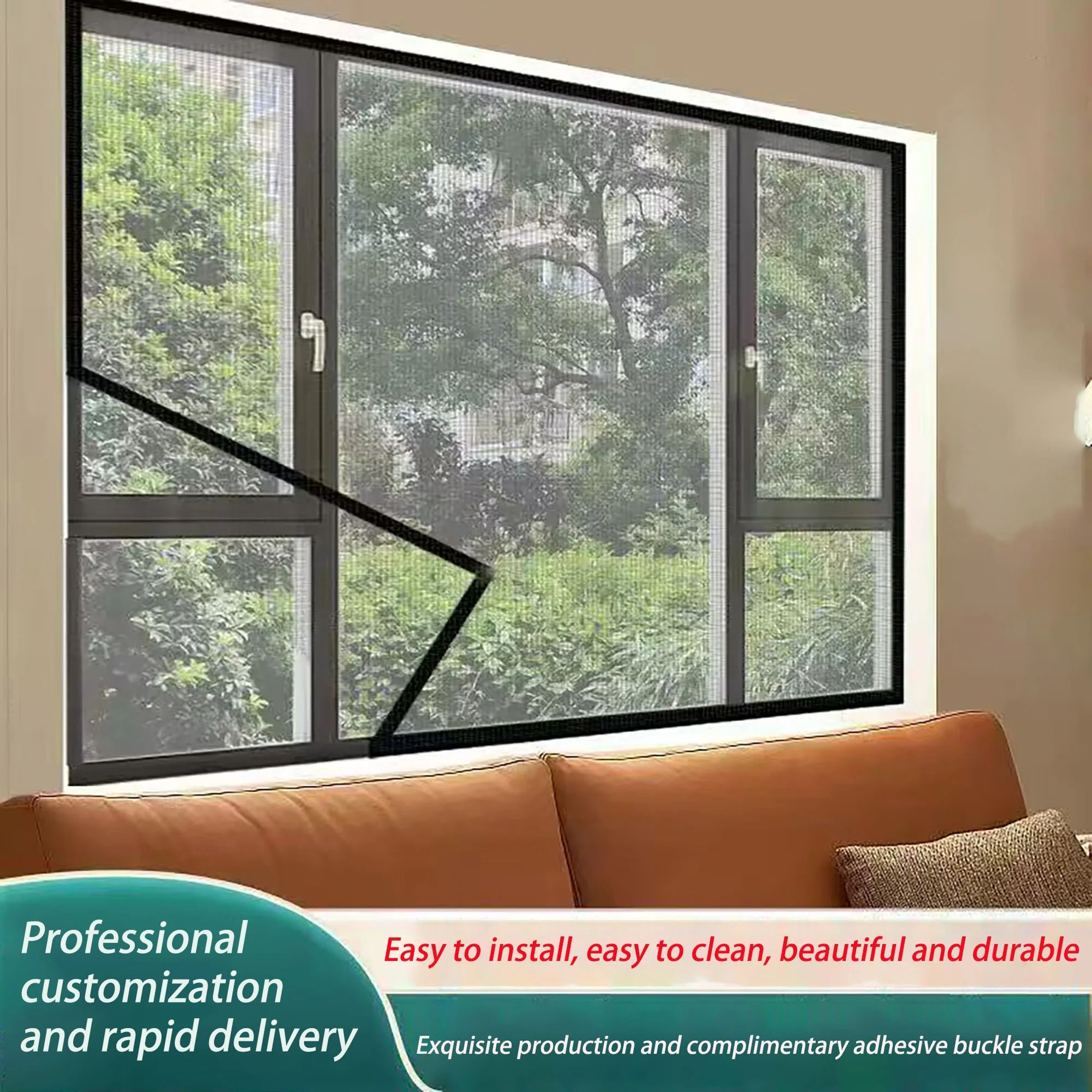 Black No Drill Mosquito Window Screen 0