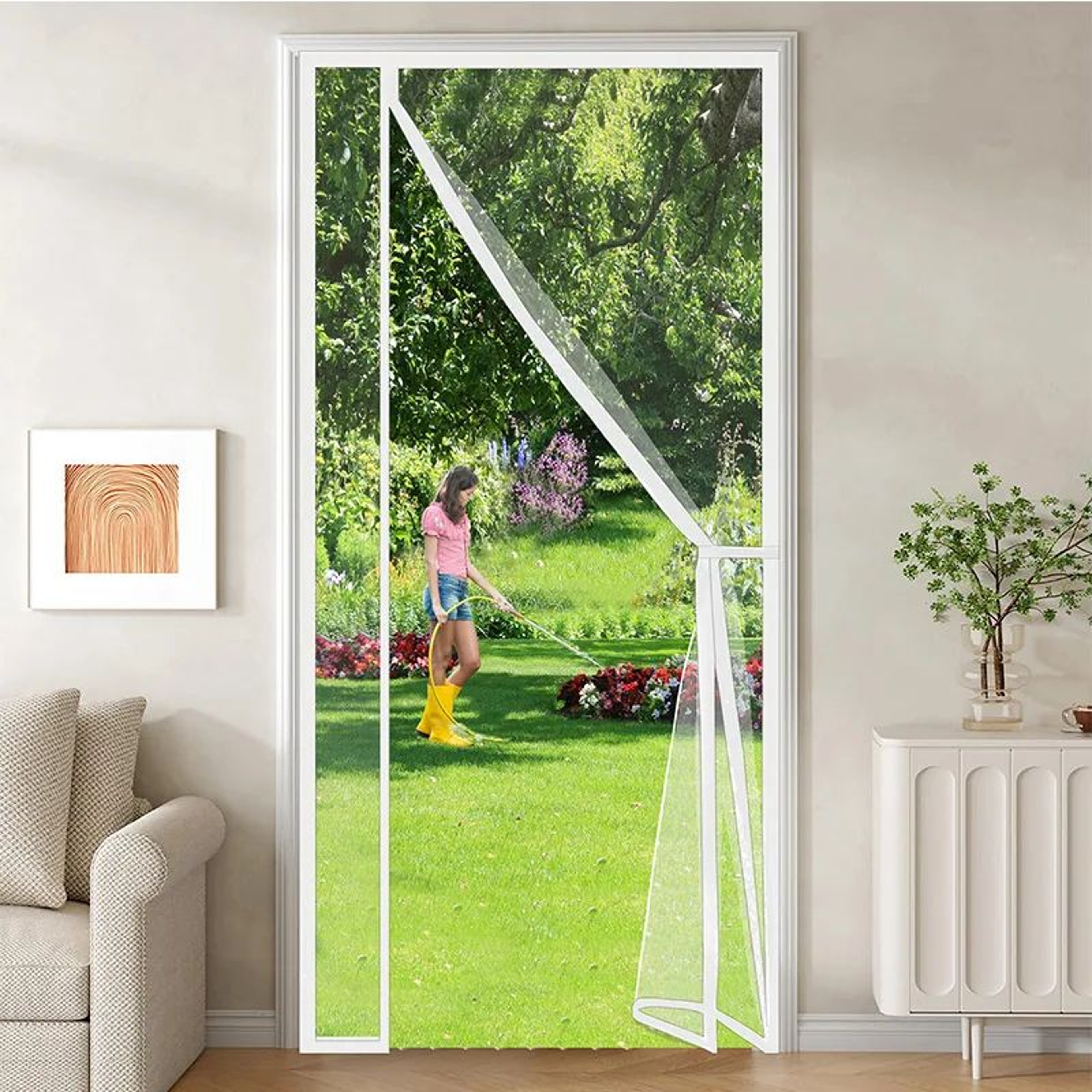 White Magnetic Mosquito Screen Side Opening Custom Mesh 0