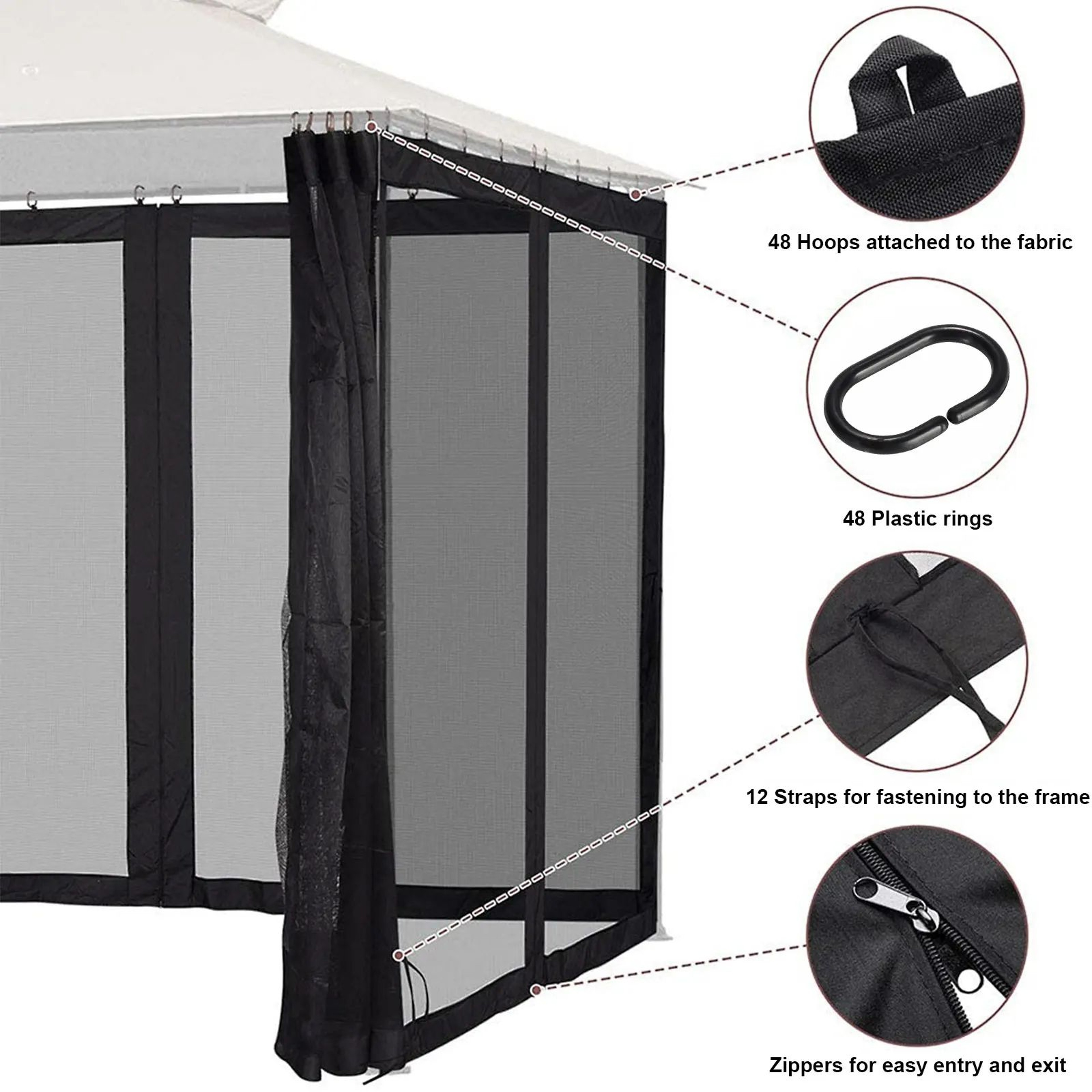 4 Panel Gazebo Mosquito Net Replacement Curtain 2