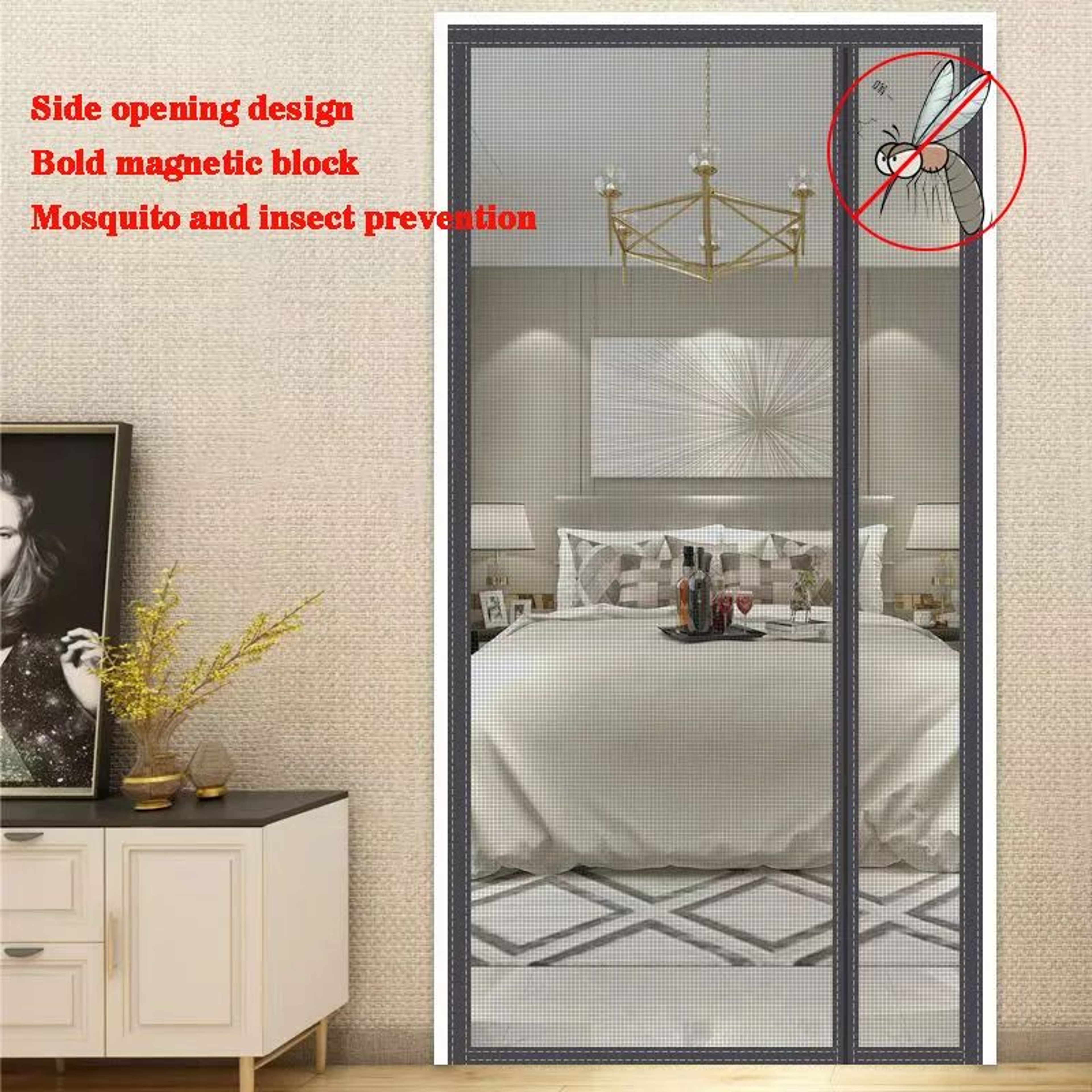 Gray Magnetic Mosquito Screen Door Curtain 0