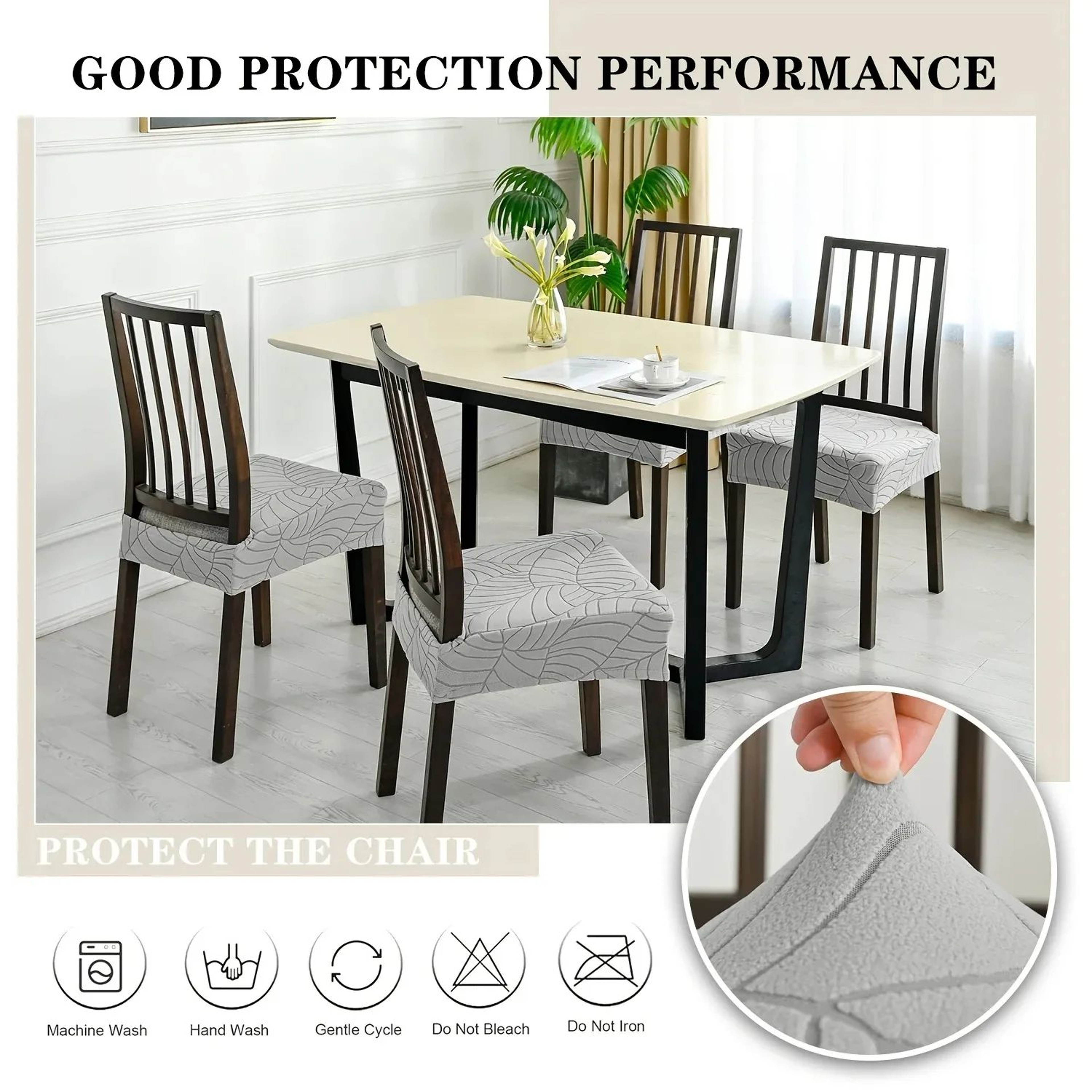 Leaf Jacquard Stretch Dining Chair Cover 4