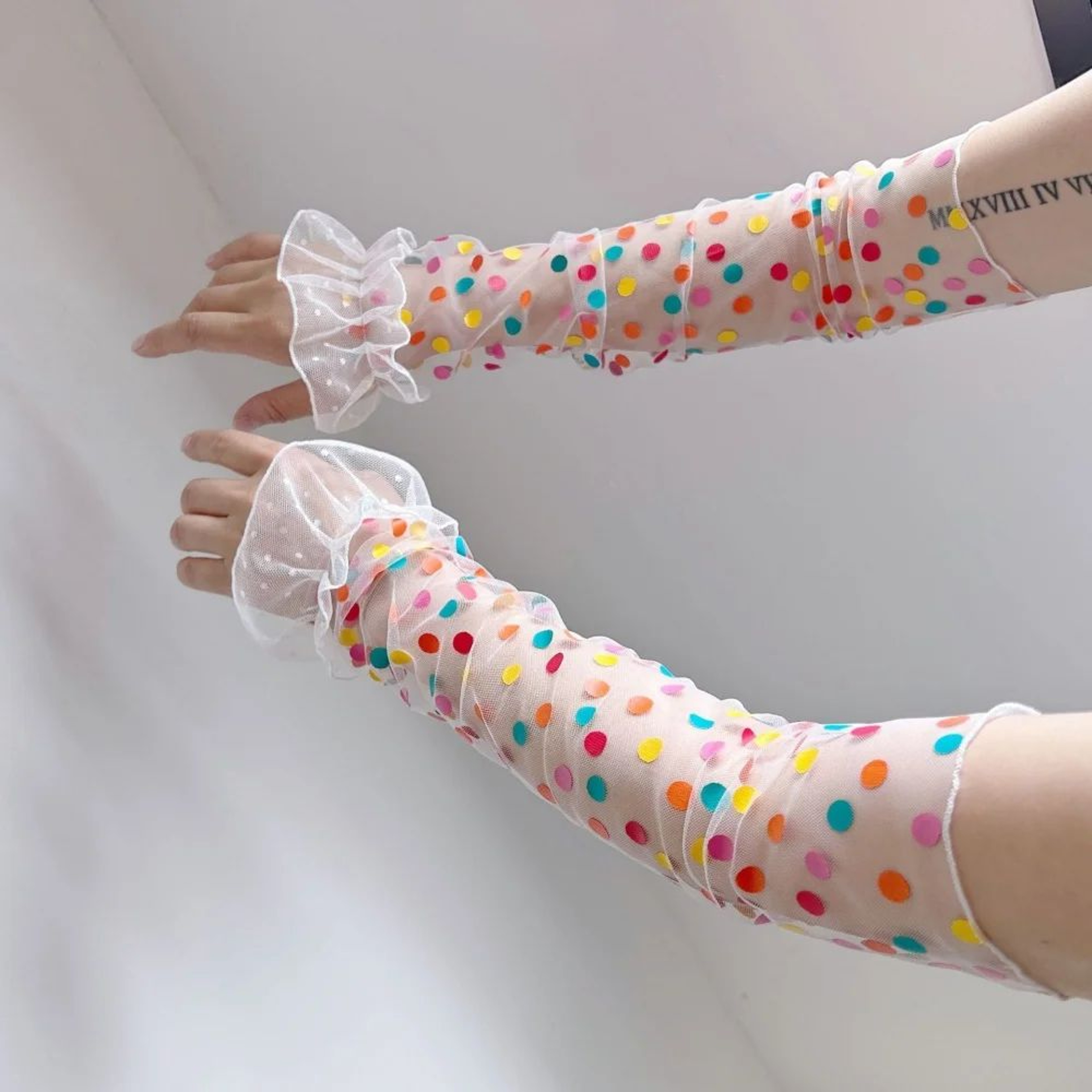 Polka Dot Mesh Fingerless Arm Sleeves 0
