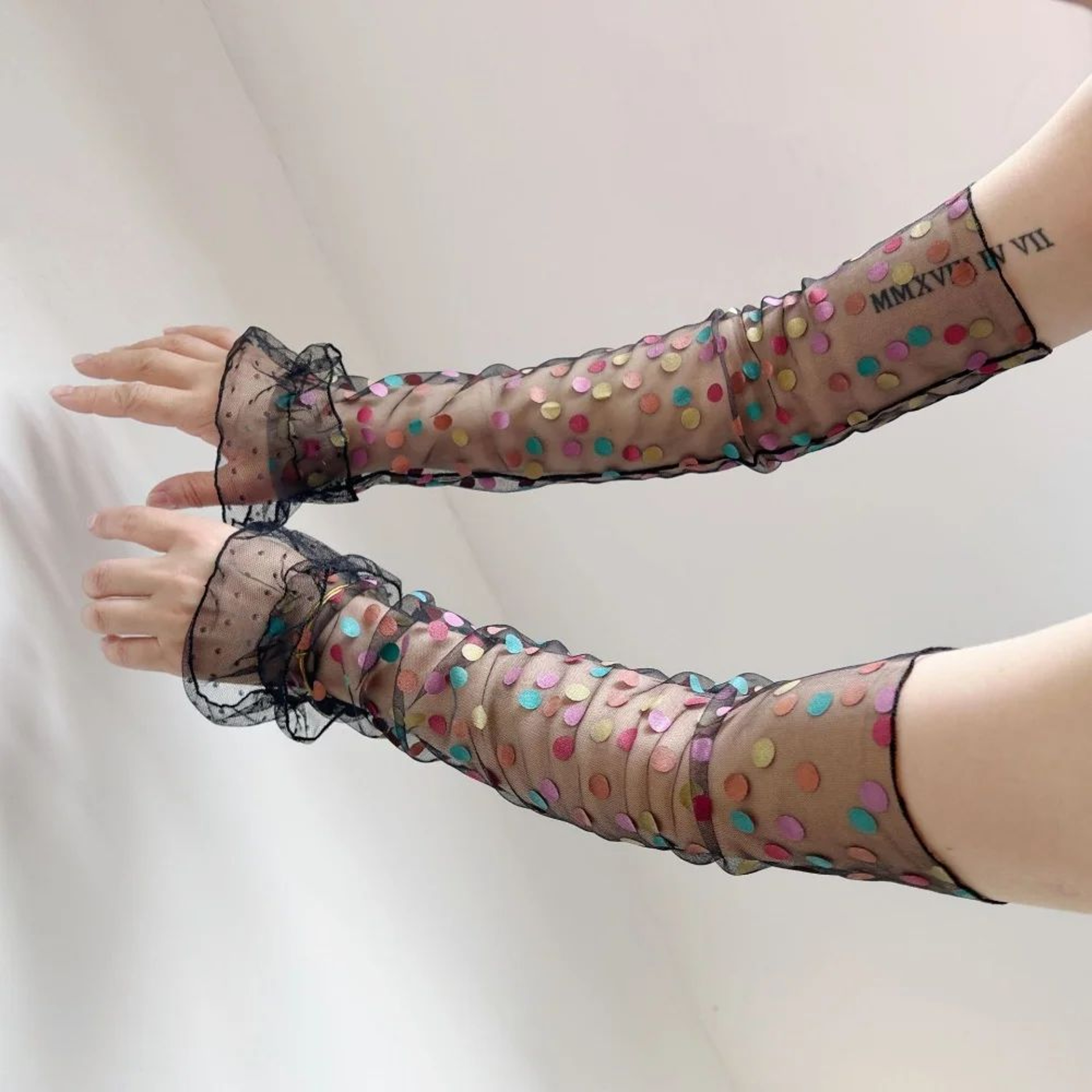 Polka Dot Mesh Fingerless Arm Sleeves 8