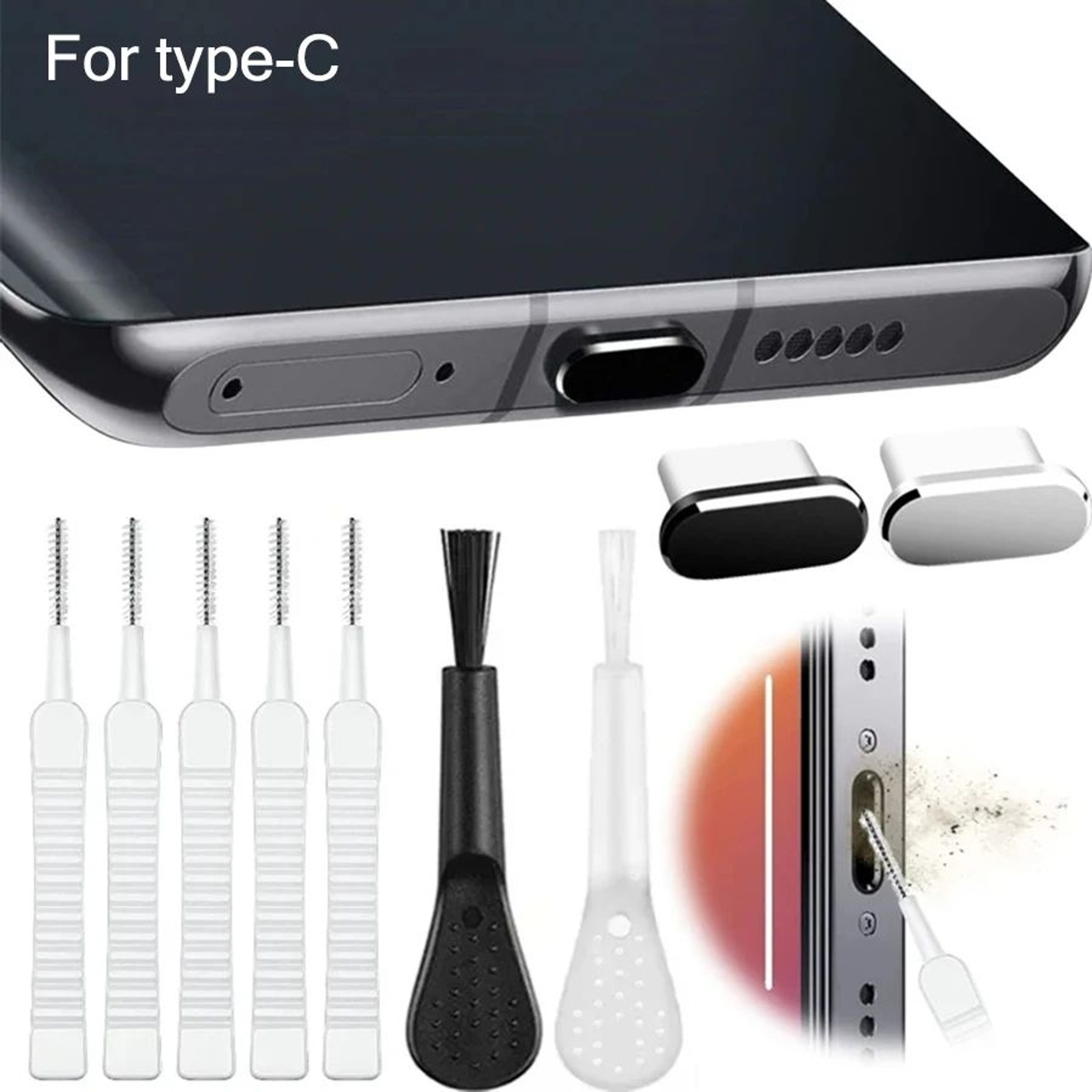 Universal Phone Charging Port Cleaner And Dust Plug Set 1