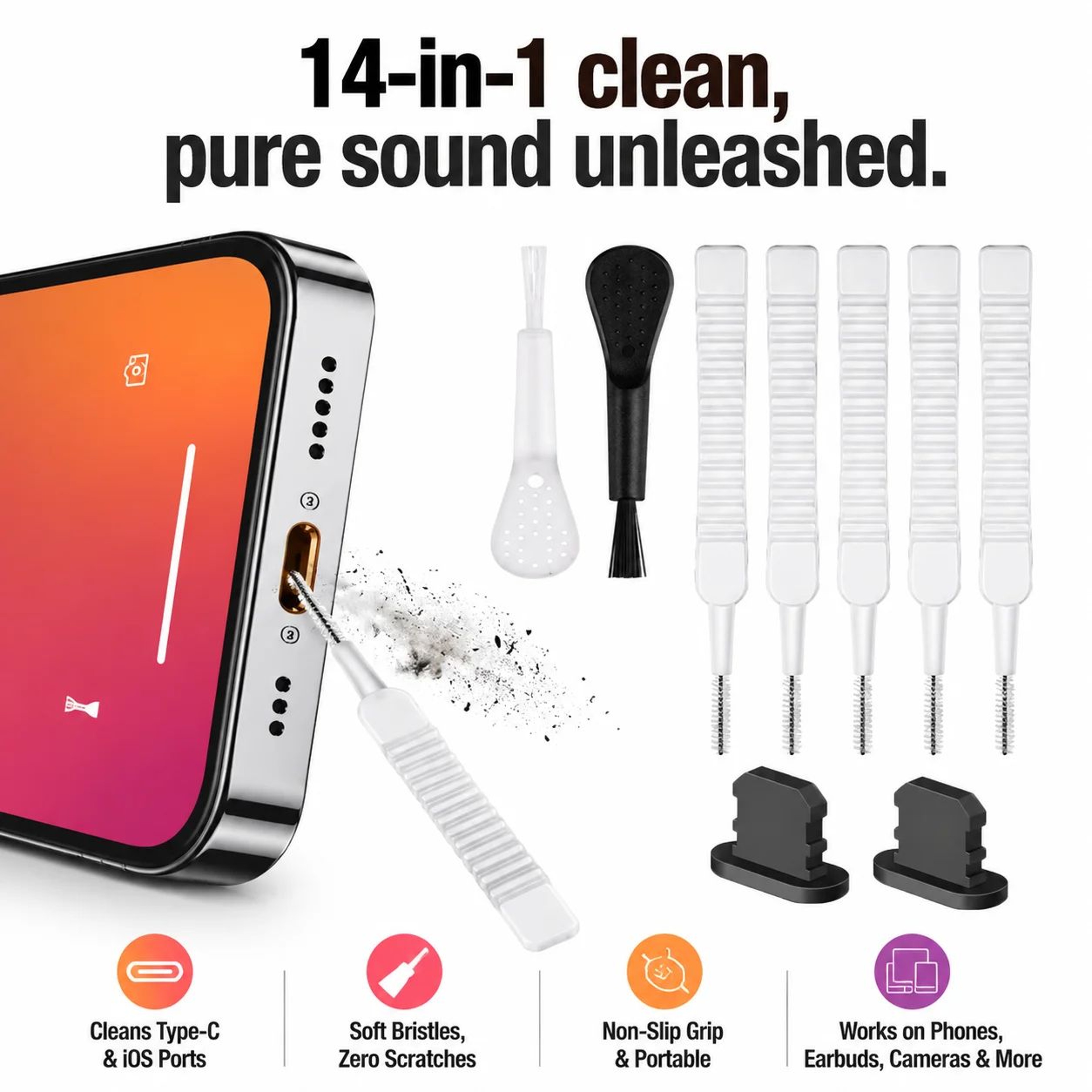 USB C Charging Port Dust Plug And Cleaning Brush Set 0