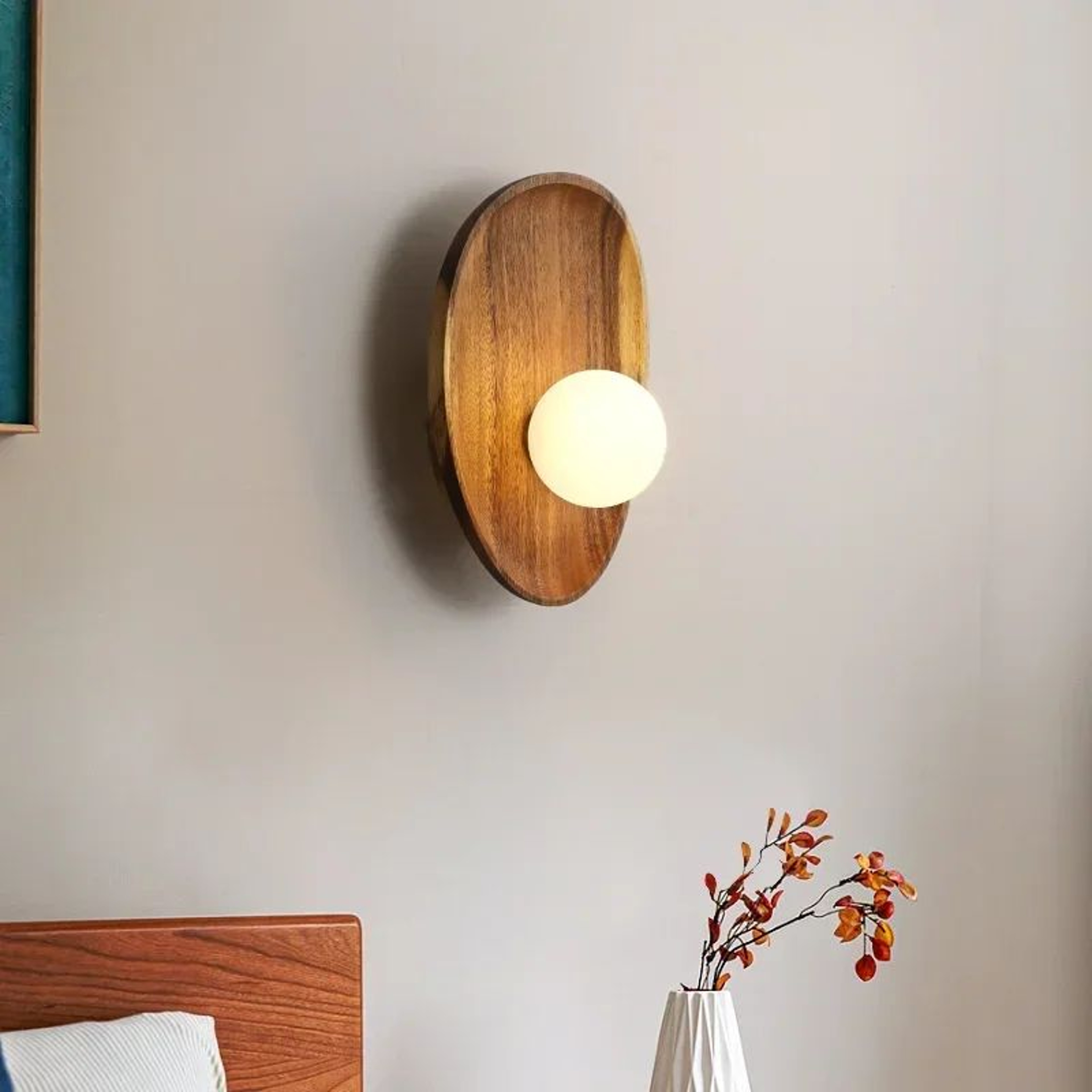 Vintage Wooden Glass Wall Sconce 3