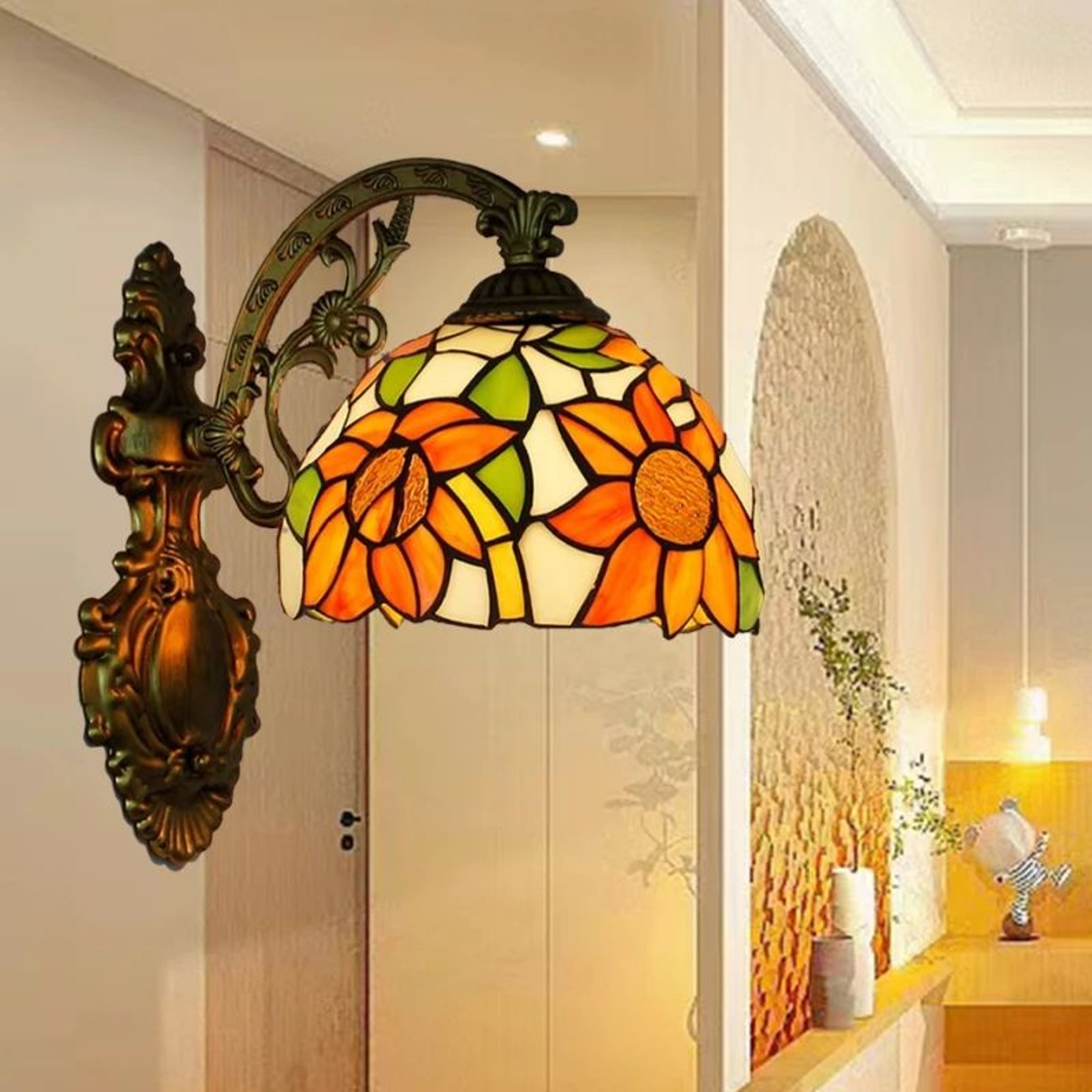Vintage Tiffany Stained Glass Wall Sconce 3