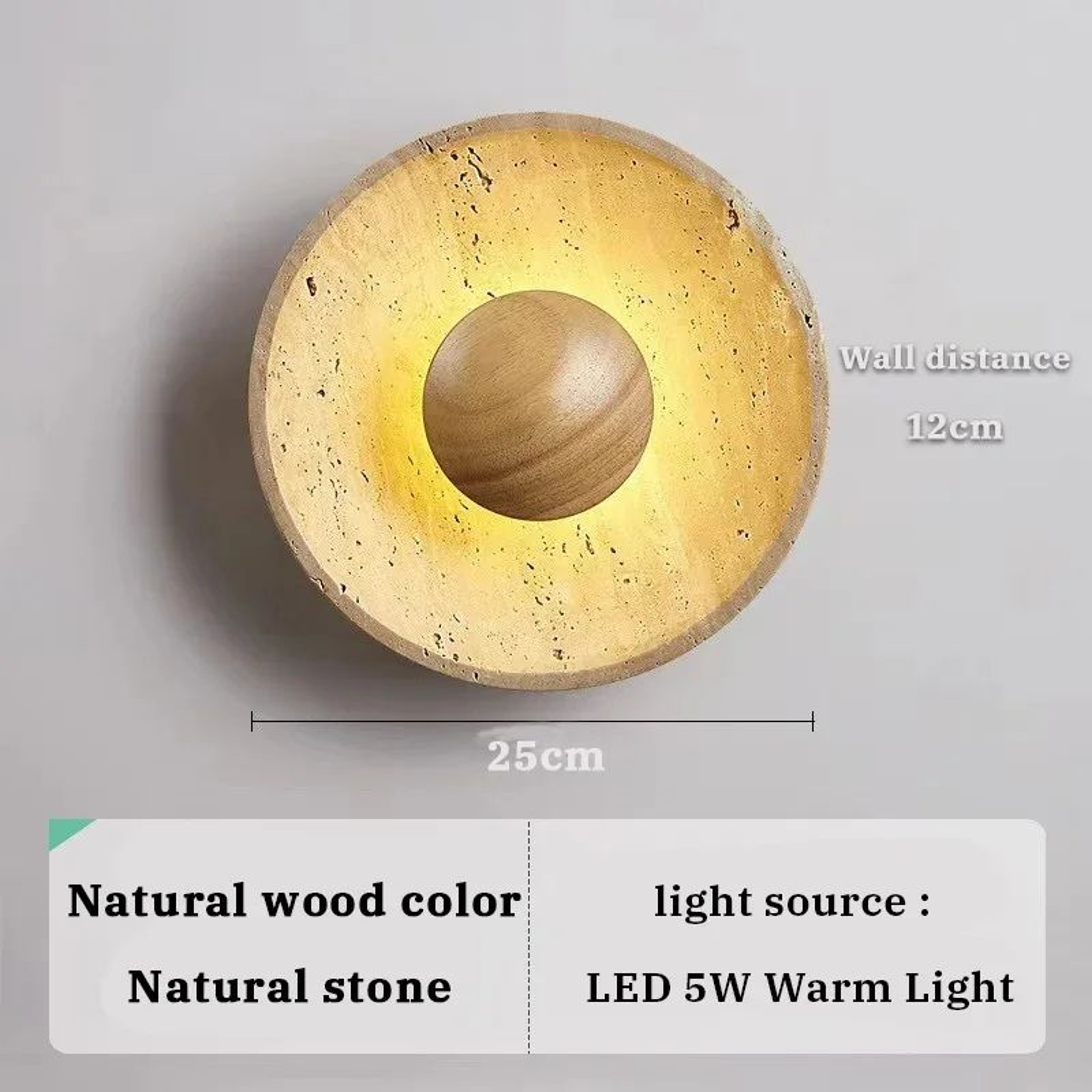 Wabi Sabi Natural Stone Round LED Wall Lamp 6