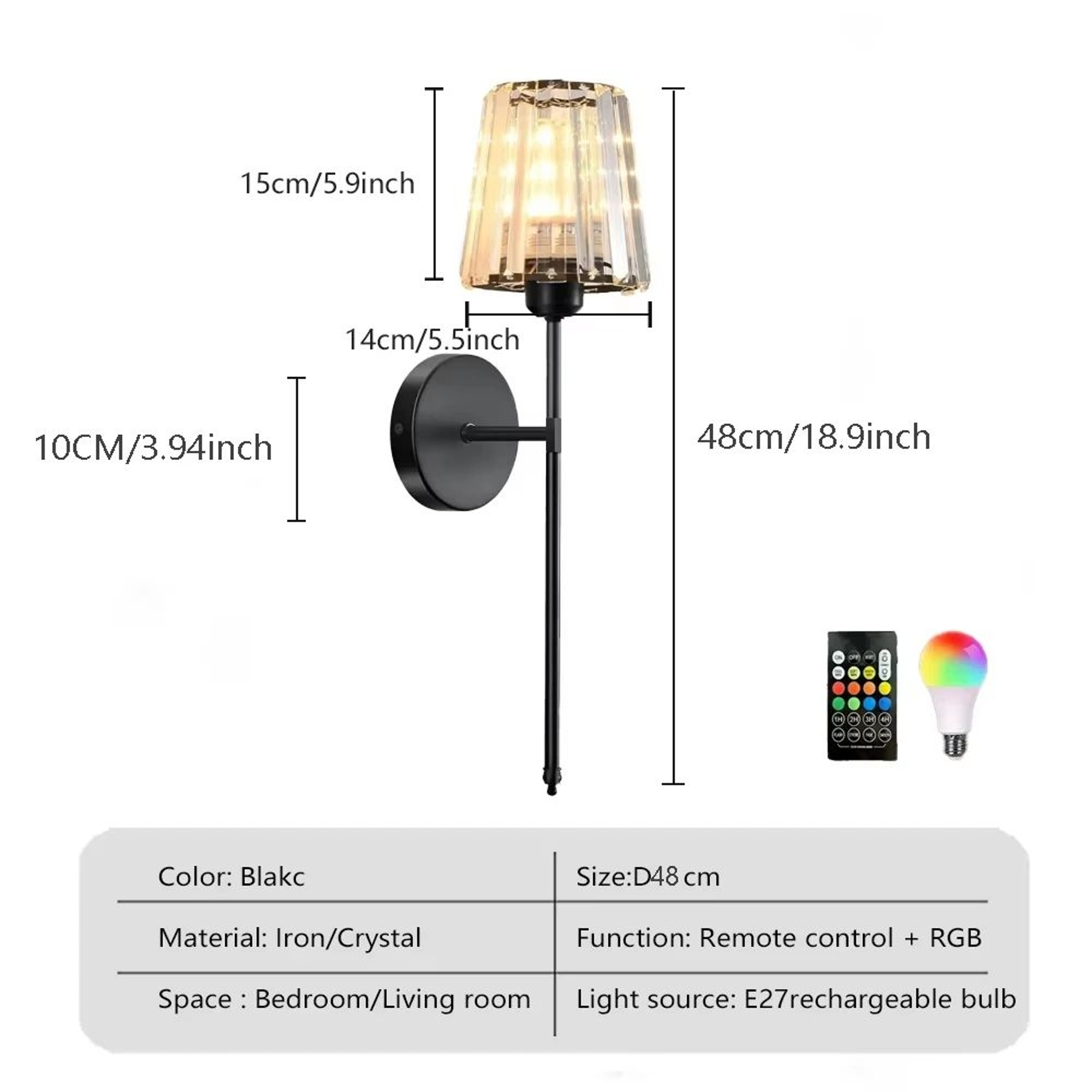 Wireless Rechargeable Crystal Wall Sconce 6
