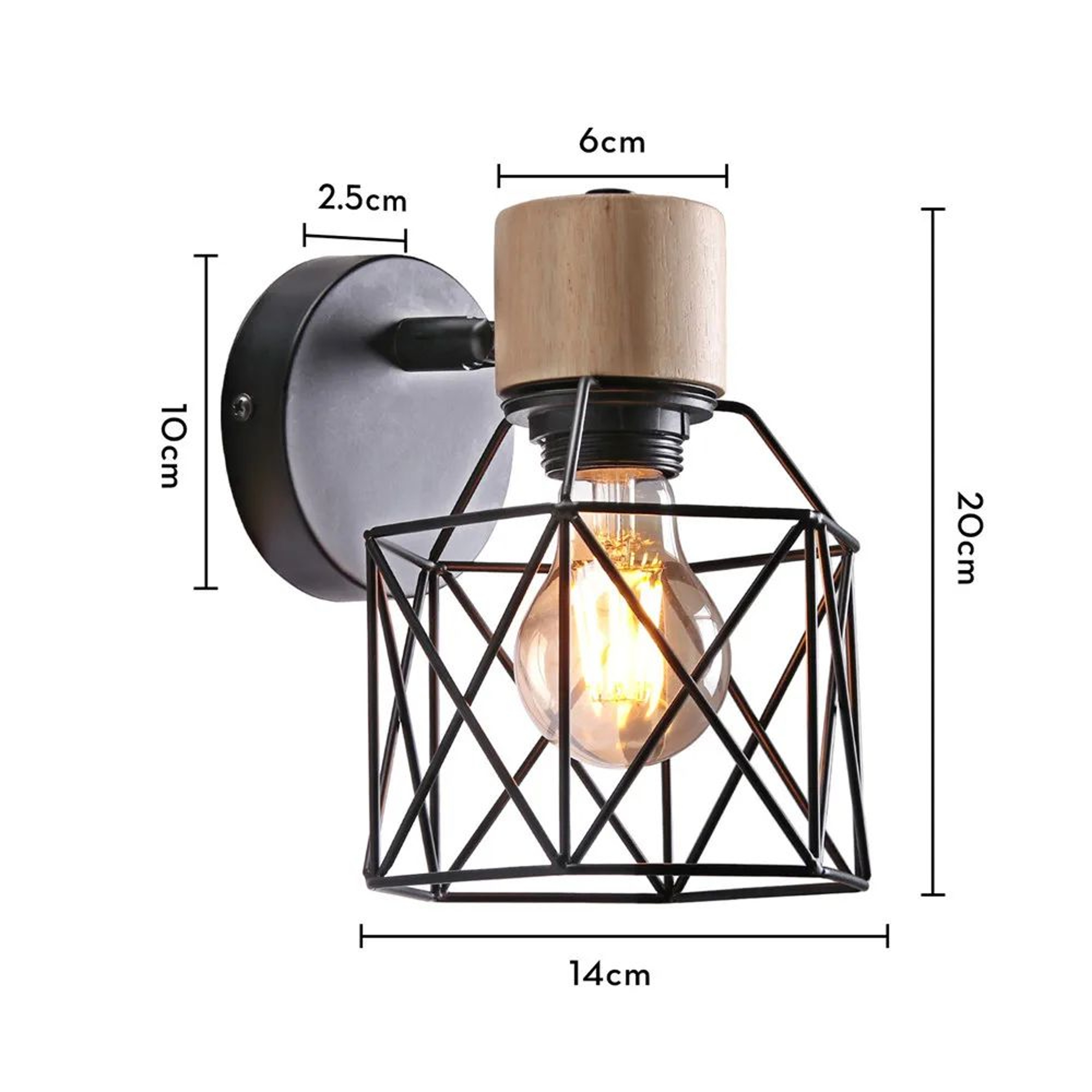 Vintage Wood Iron Industrial E27 Wall Sconce 10