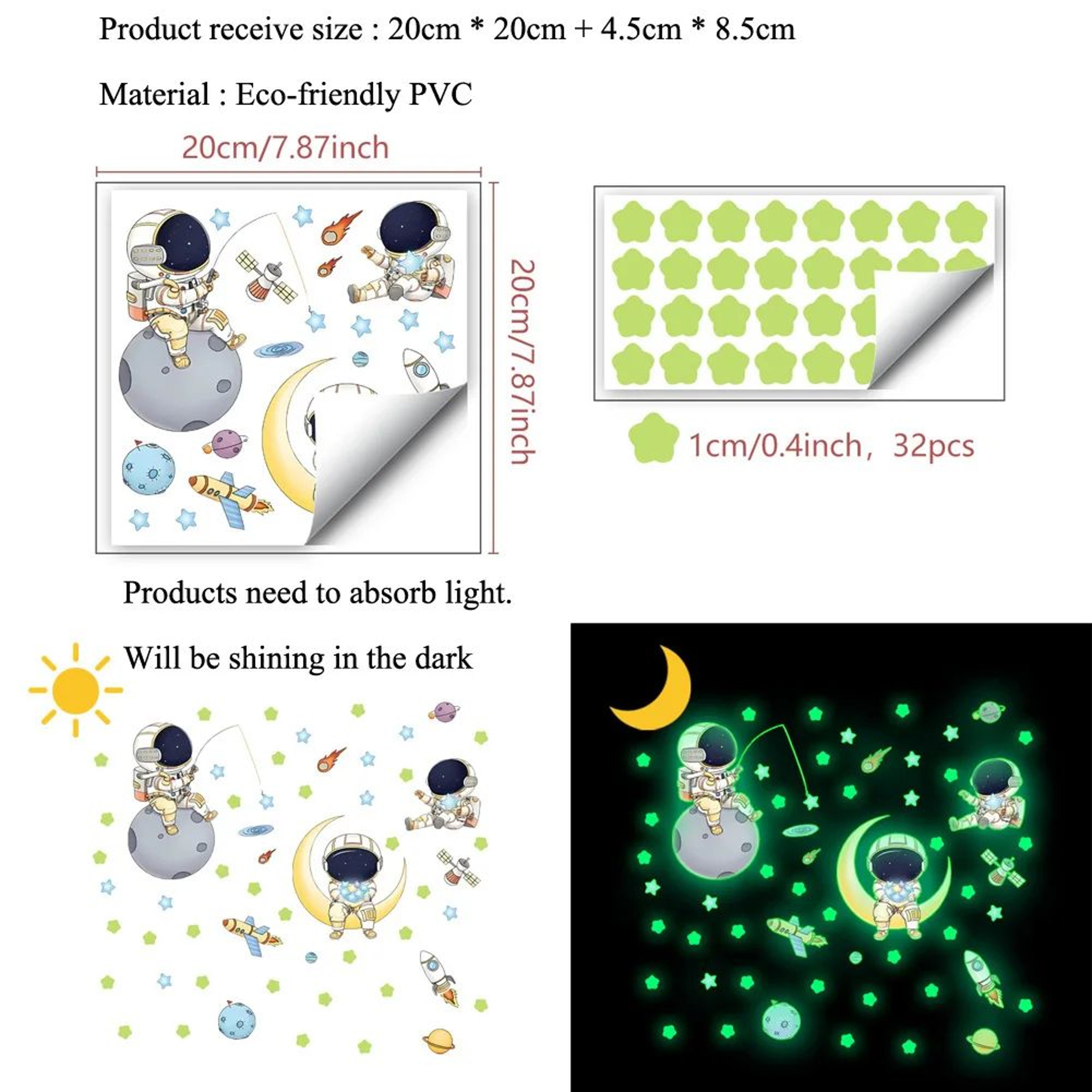 CosmoGlow Astronaut Glow In The Dark Wall Stickers 1