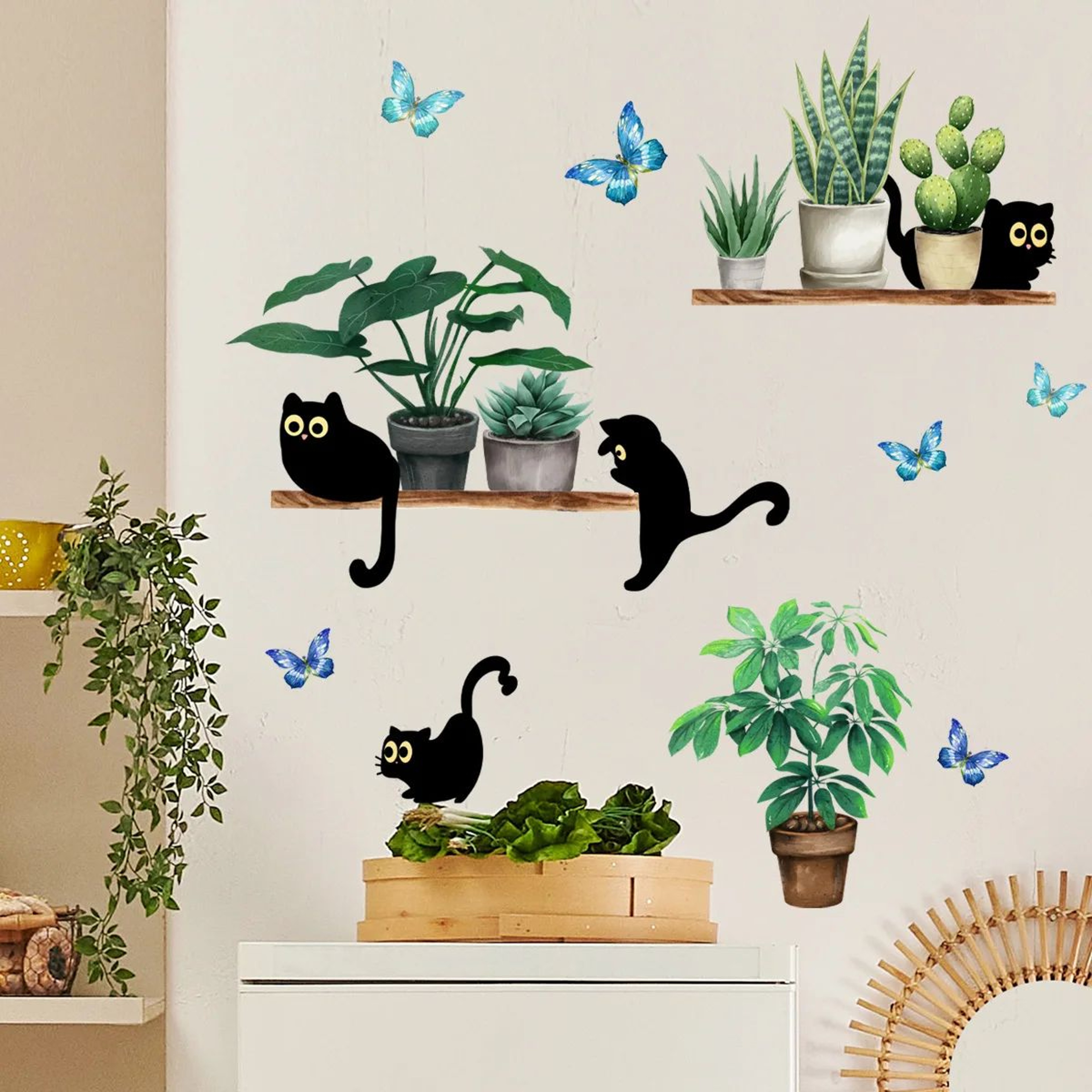 Whiskerleaf Kitten And Plant Wall Decal 1