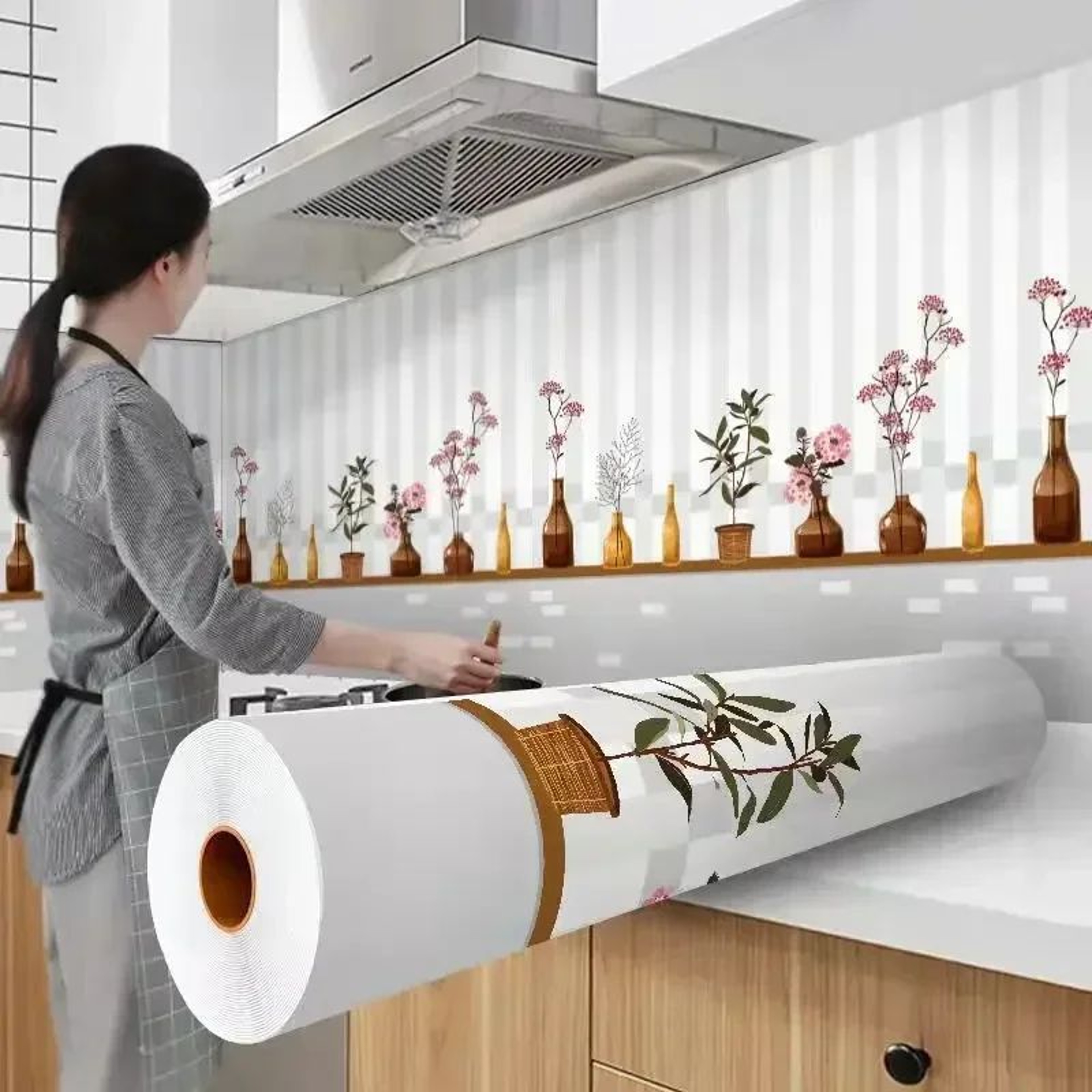 HeatShield Oil Proof Peel And Stick Kitchen Wallpaper 0