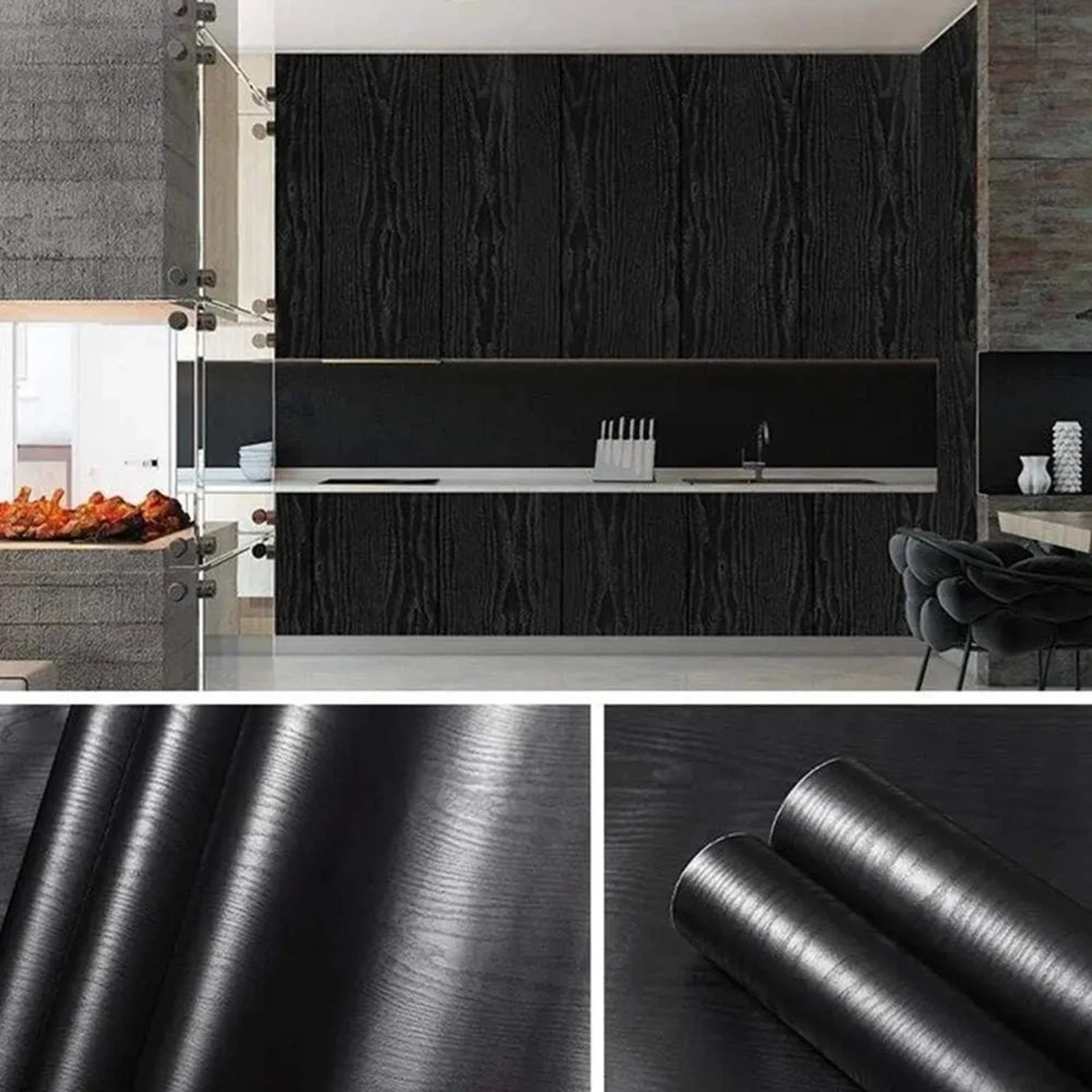 Noirwood Black Wood Grain Peel And Stick Contact Paper 2