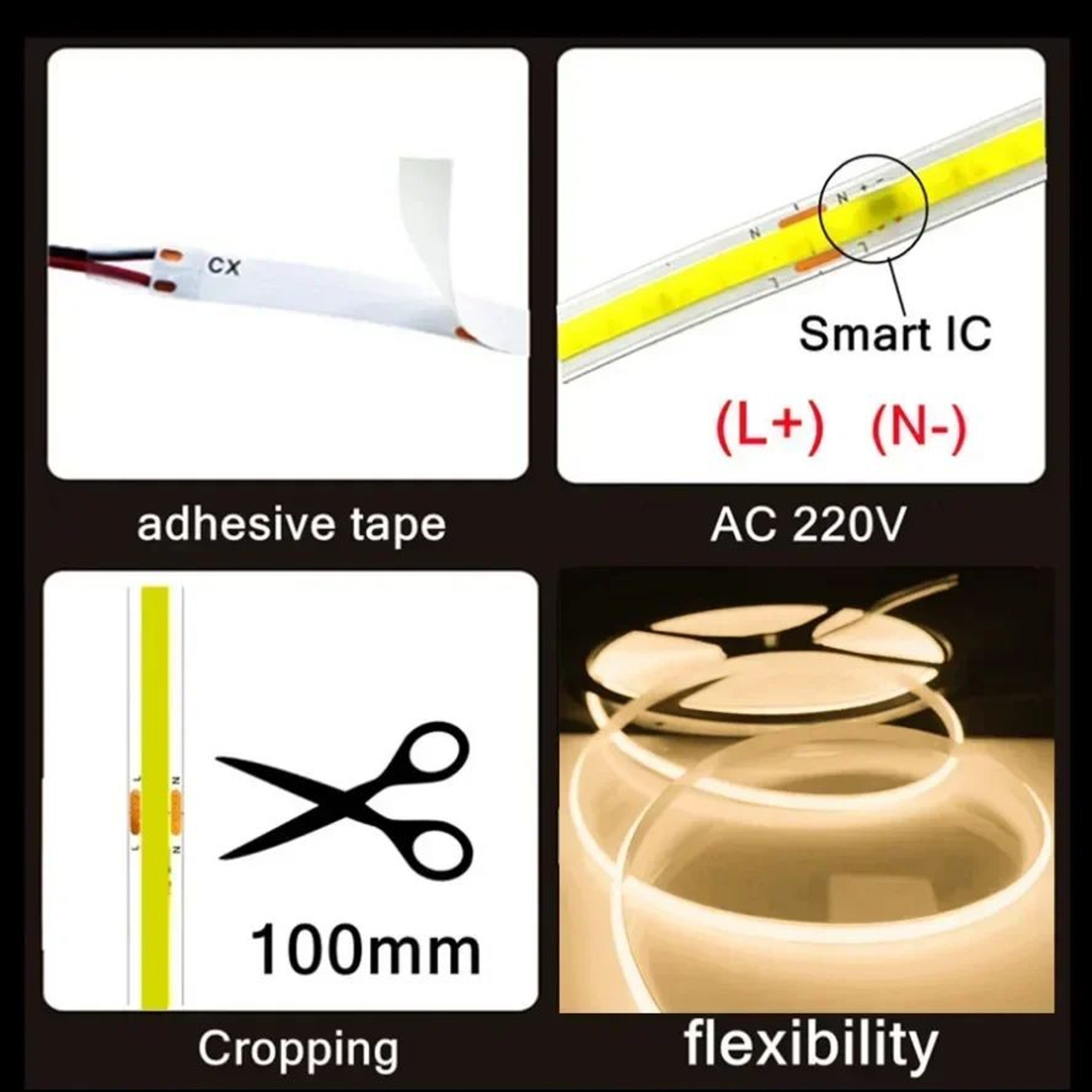 High Brightness 220V COB LED Strip Light 2