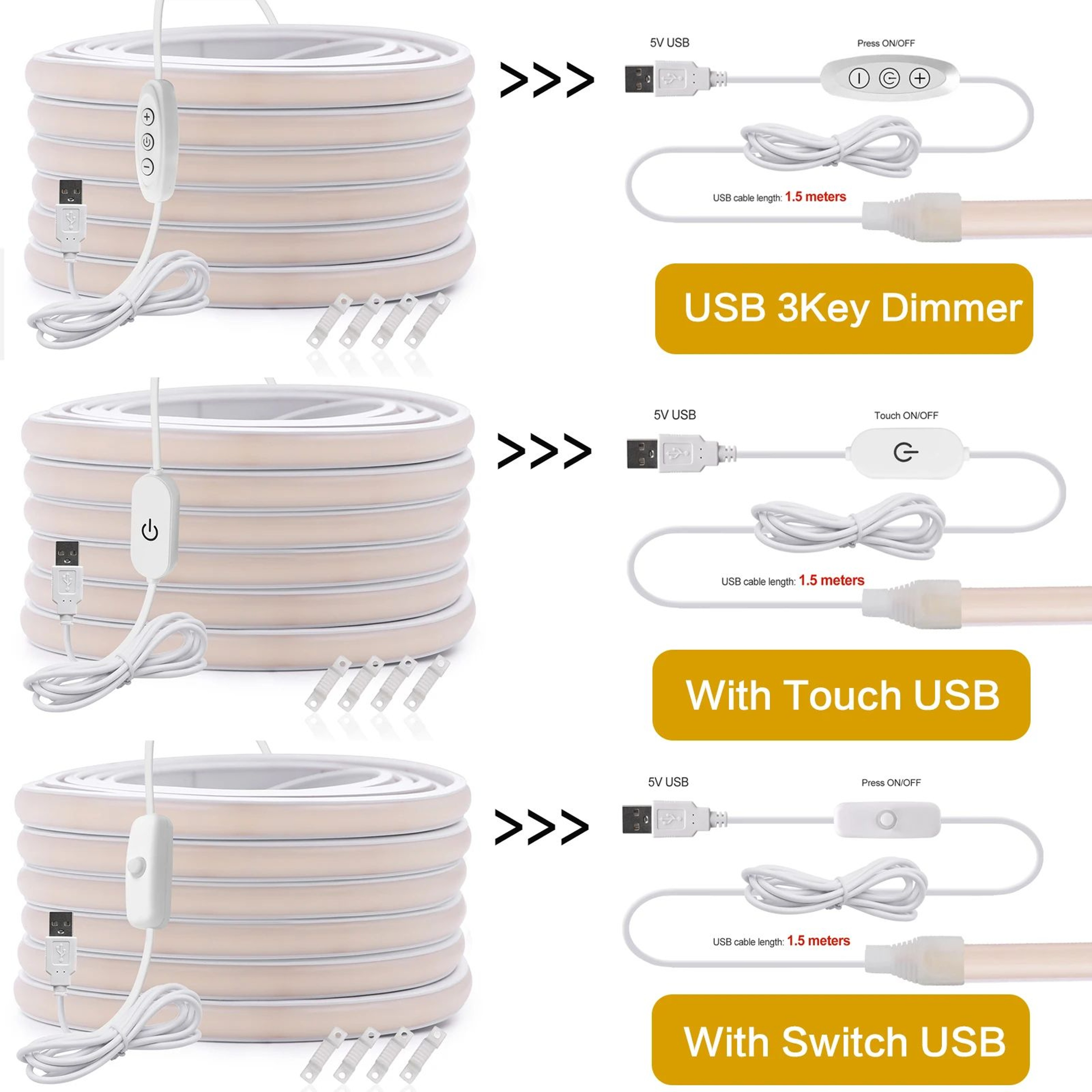 Dimmable USB COB LED Strip Light With Touch Sensor 4