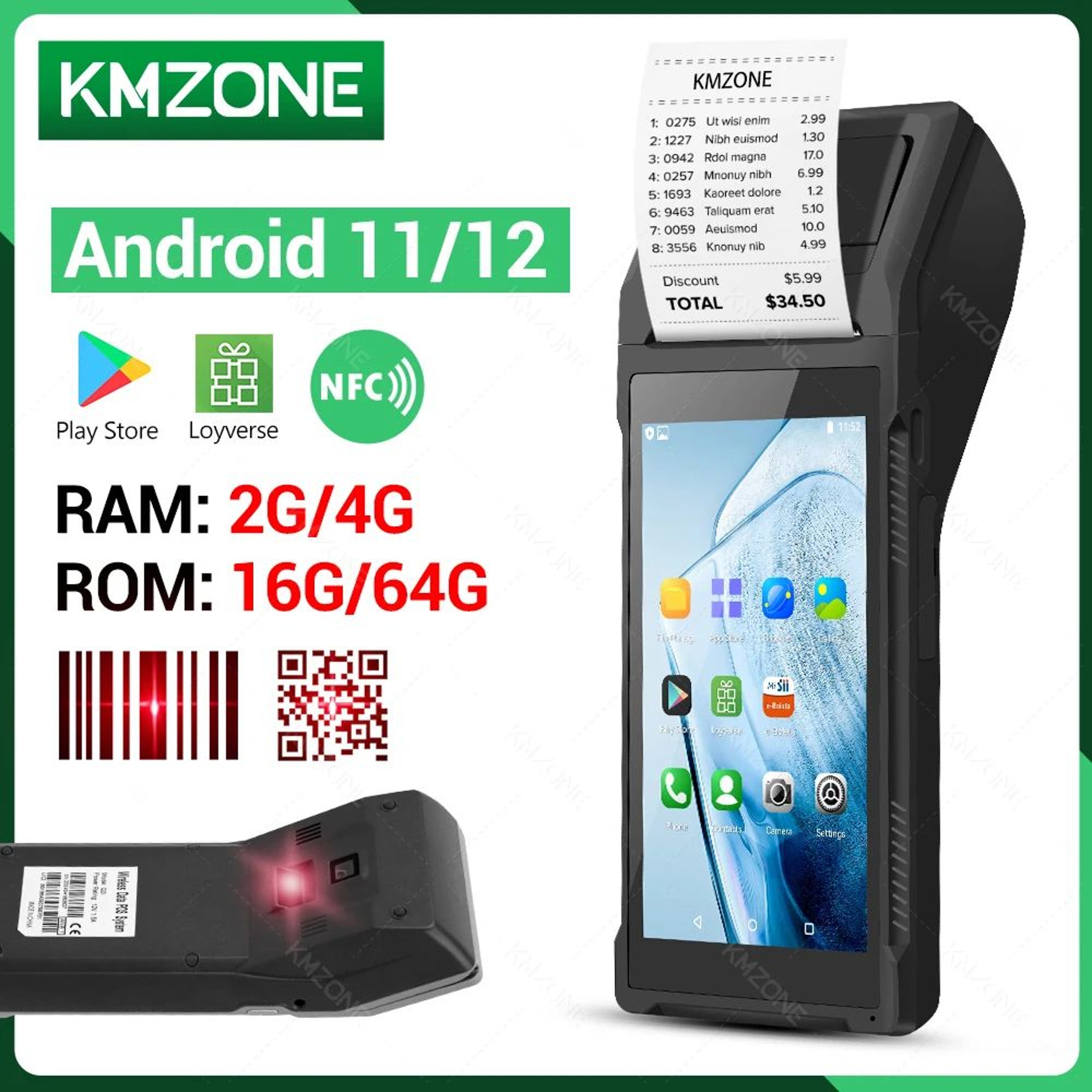 Android Handheld POS Terminal With Barcode Scanner 0