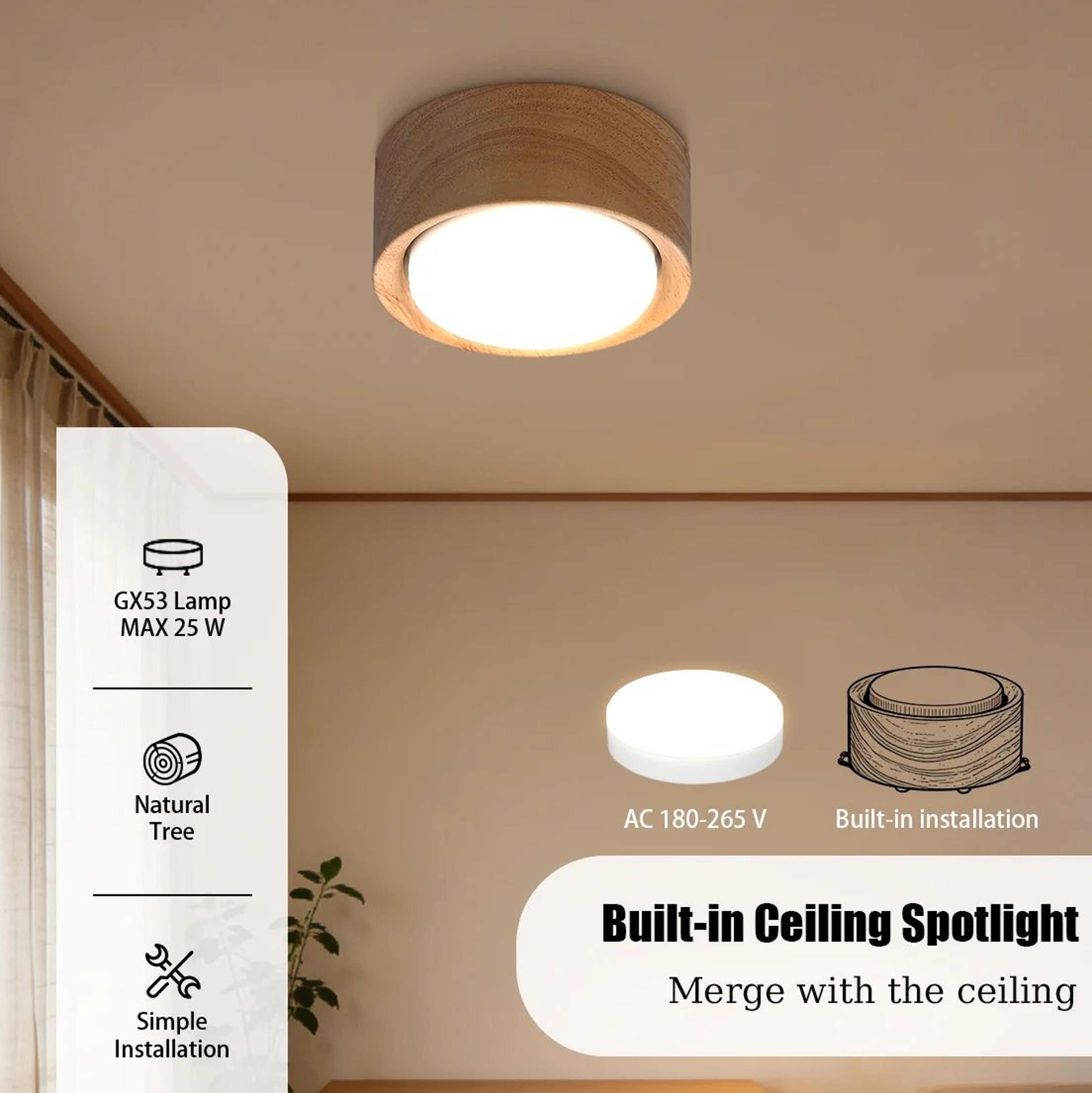 Solid Wood LED Ceiling Spotlight 0