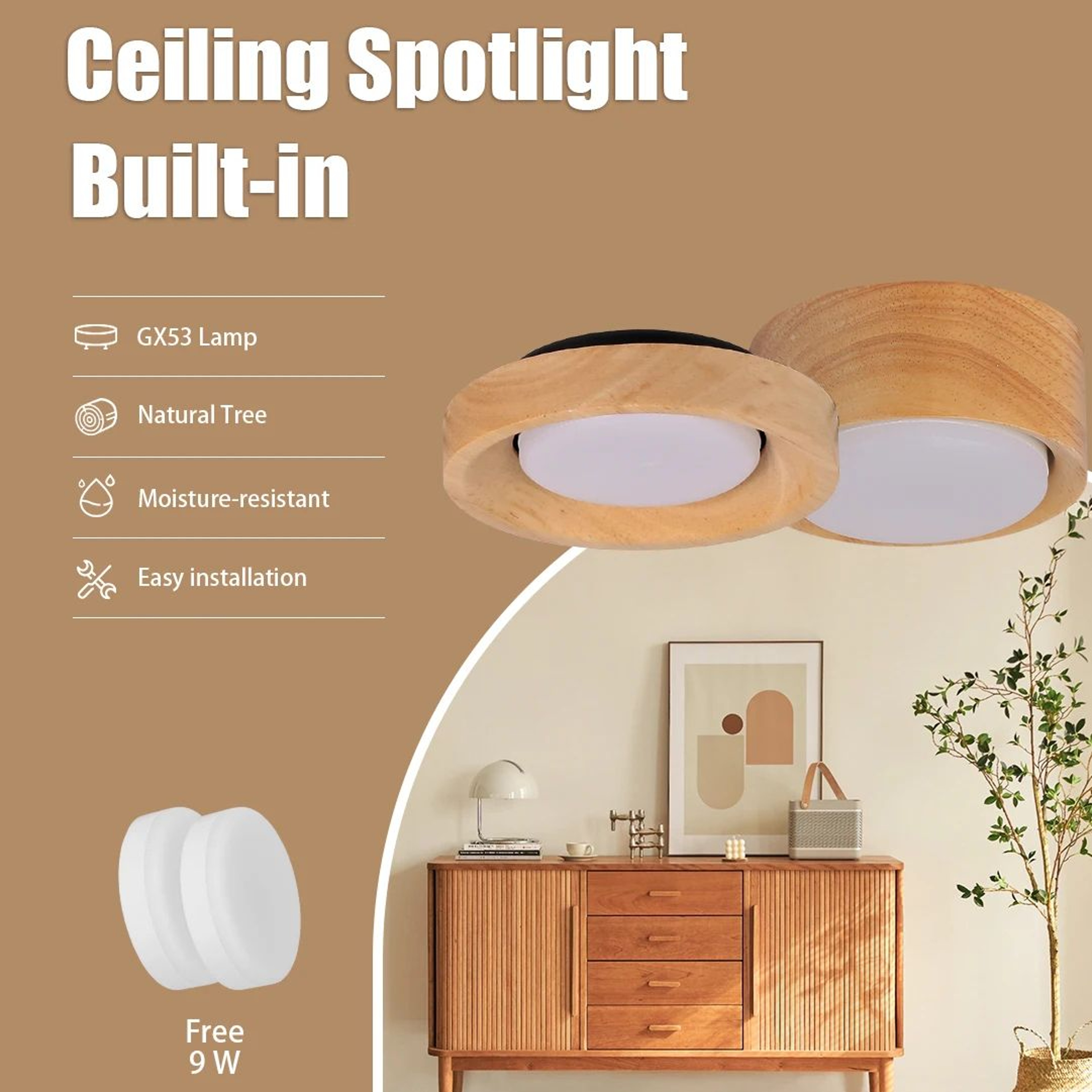 Solid Wood LED Ceiling Spotlight 2