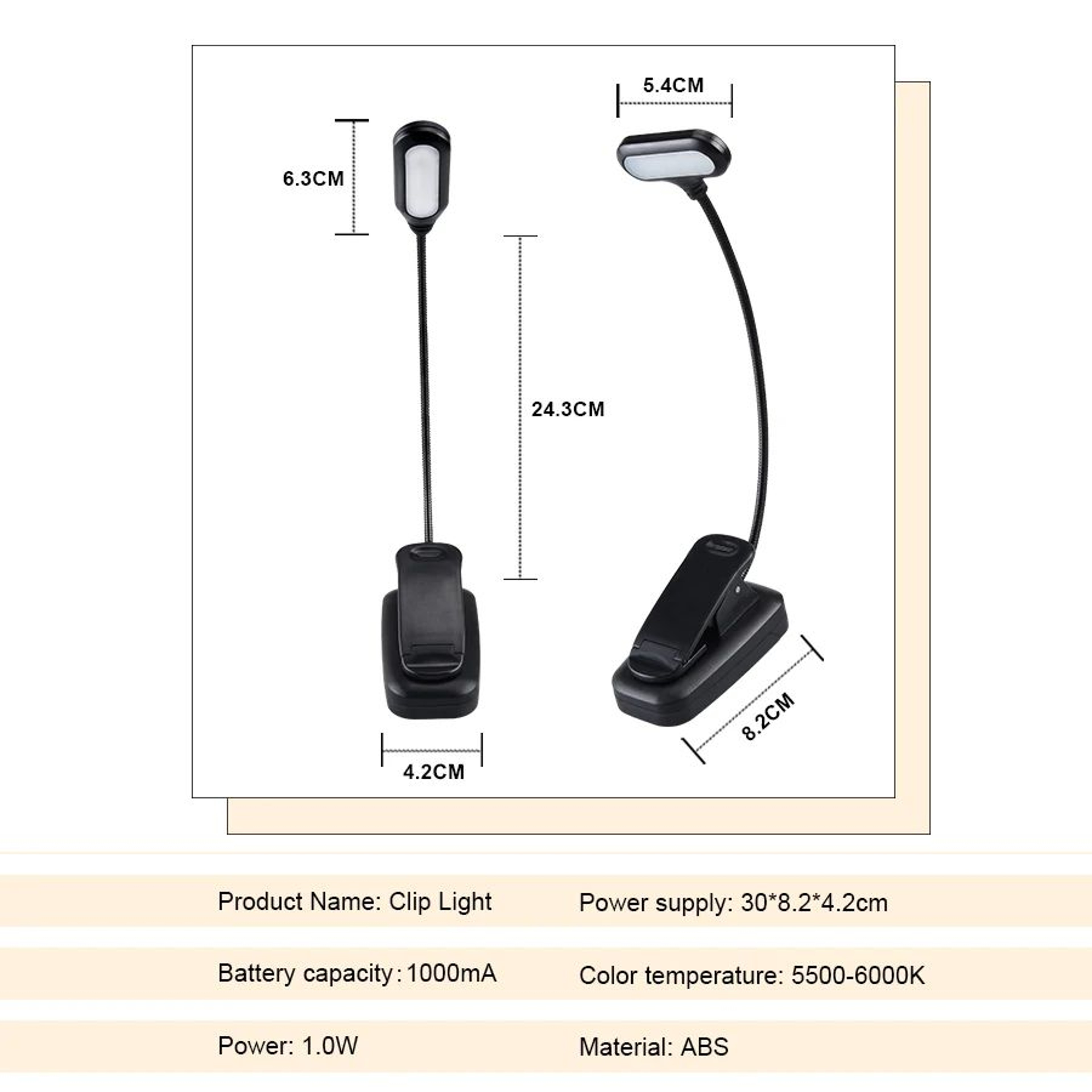 Mini Adjustable LED Clip On Reading Light 2