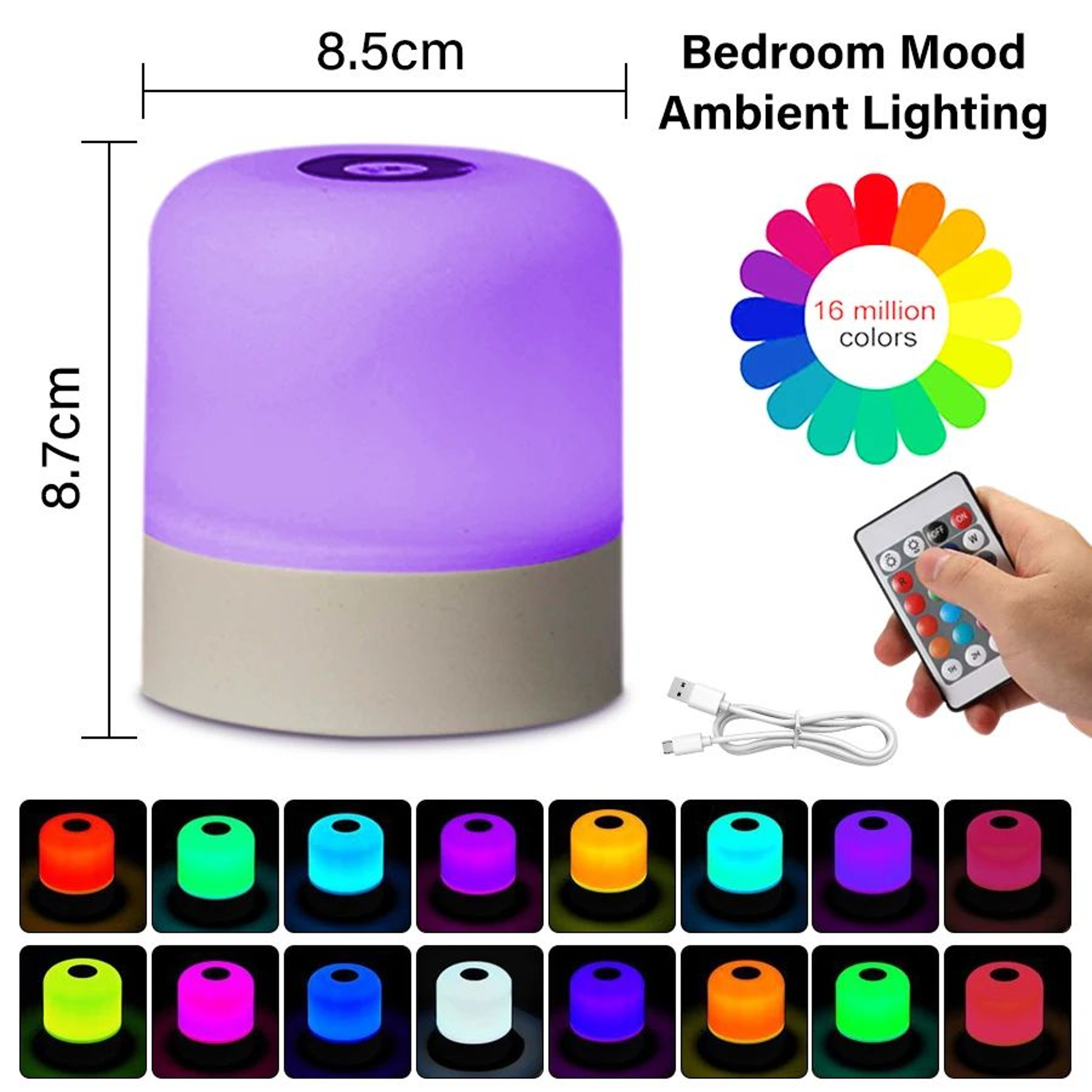16 Color RGB Rechargeable Bedside Lamp 7