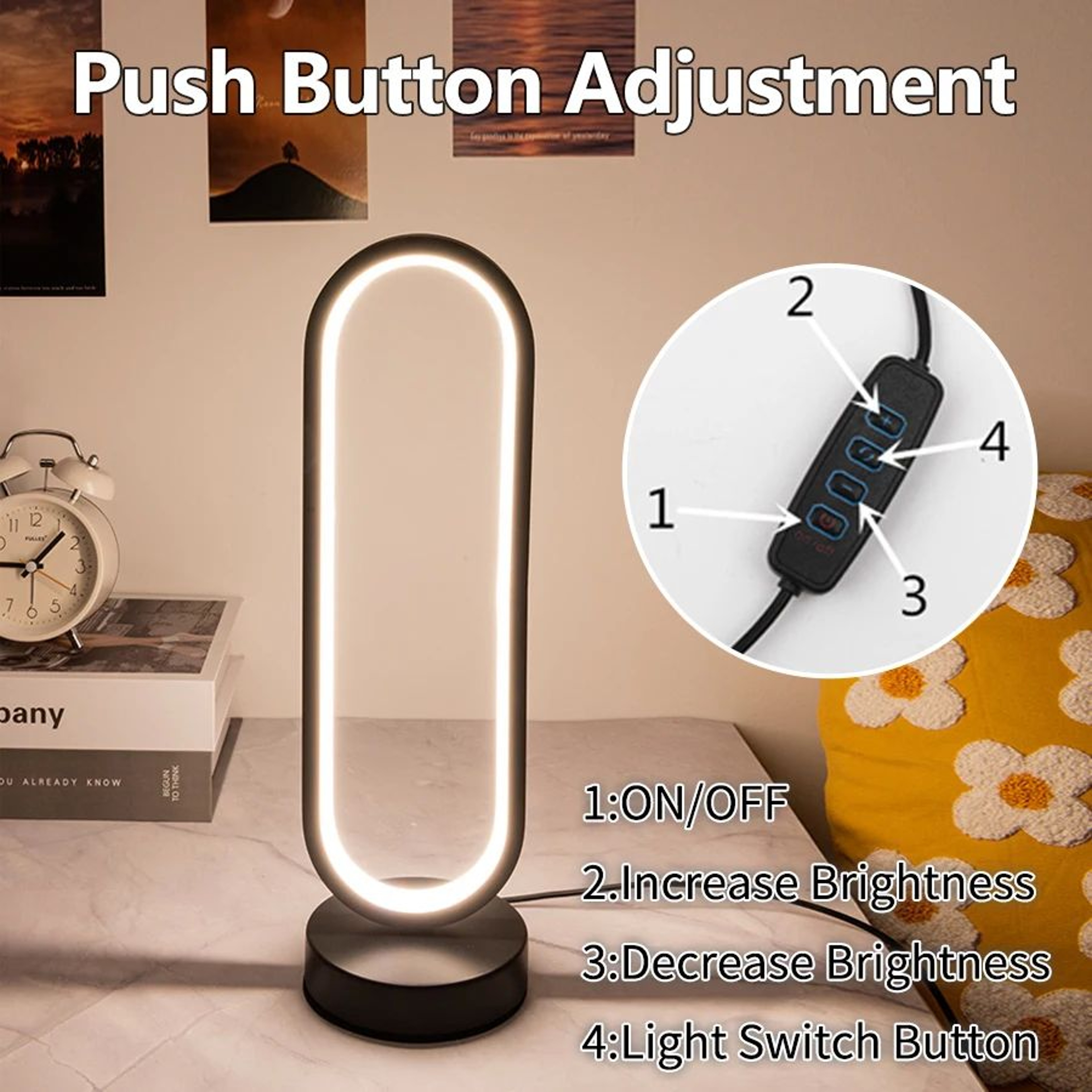 Modern Ring LED Bedside Lamp With 3 Color Lighting 5