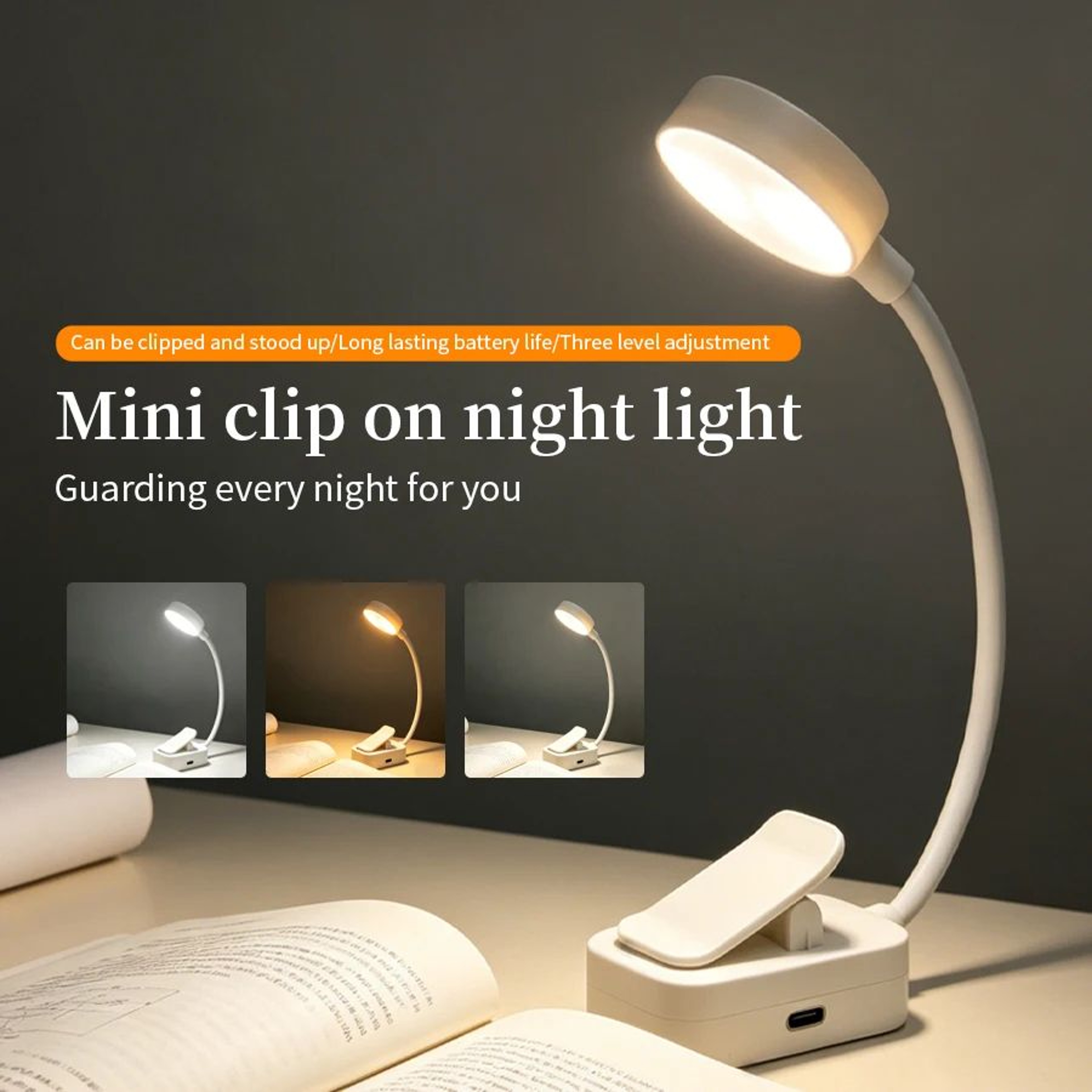 Rechargeable 3 Mode LED Clip On Reading Lamp 0