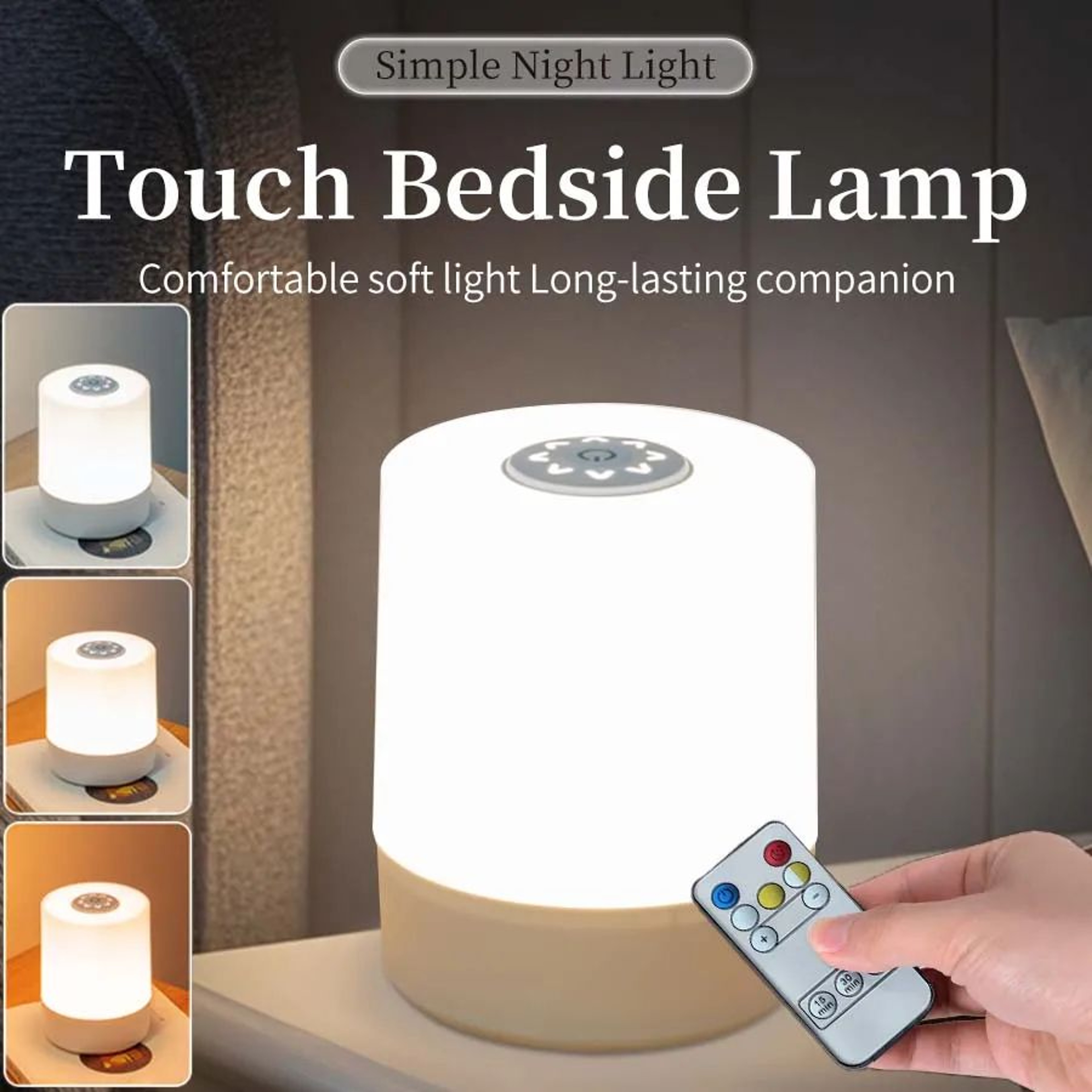 3 Color Rechargeable Touch LED Bedside Lamp With Remote 0