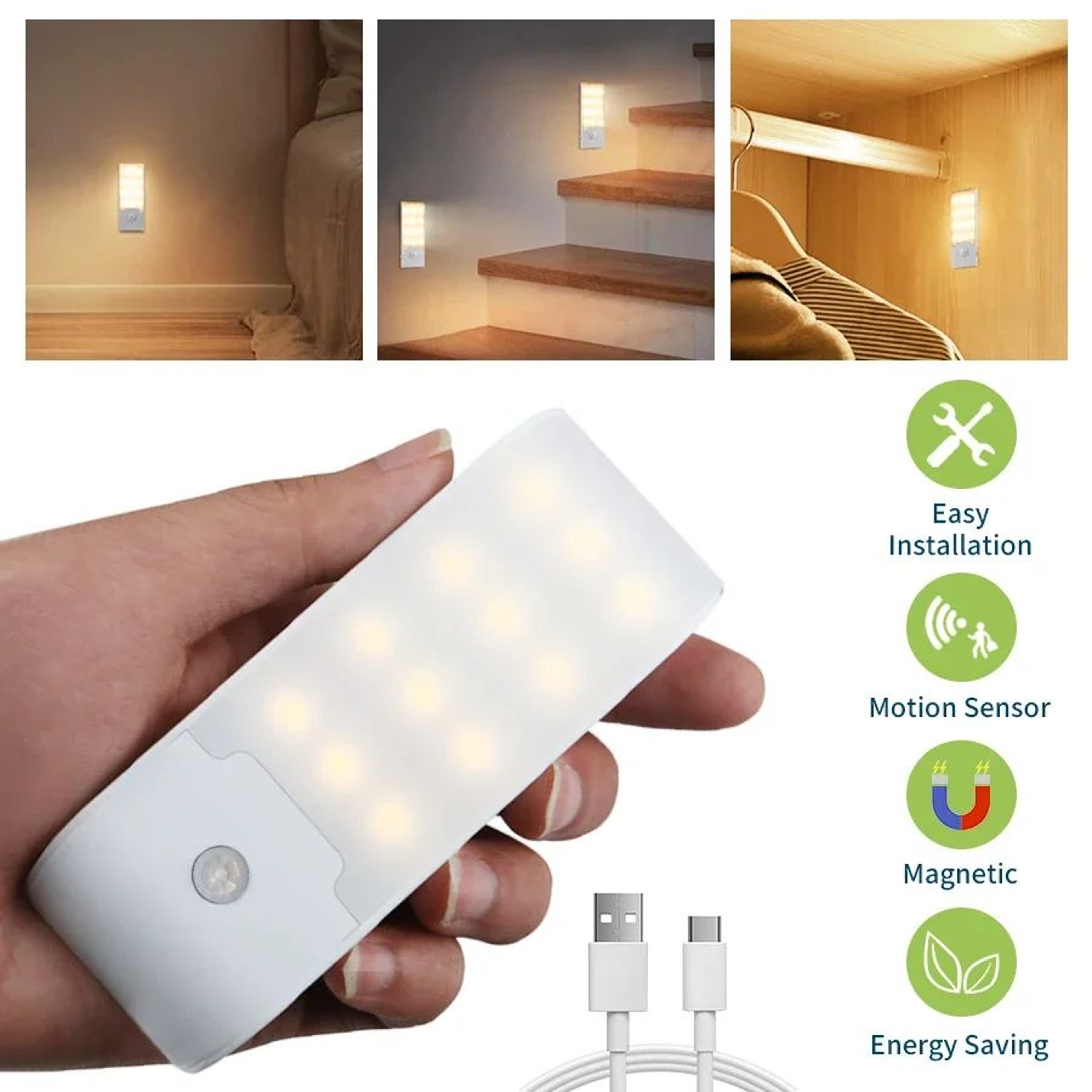 12 LED Rechargeable Magnetic Motion Sensor Cabinet Light 0