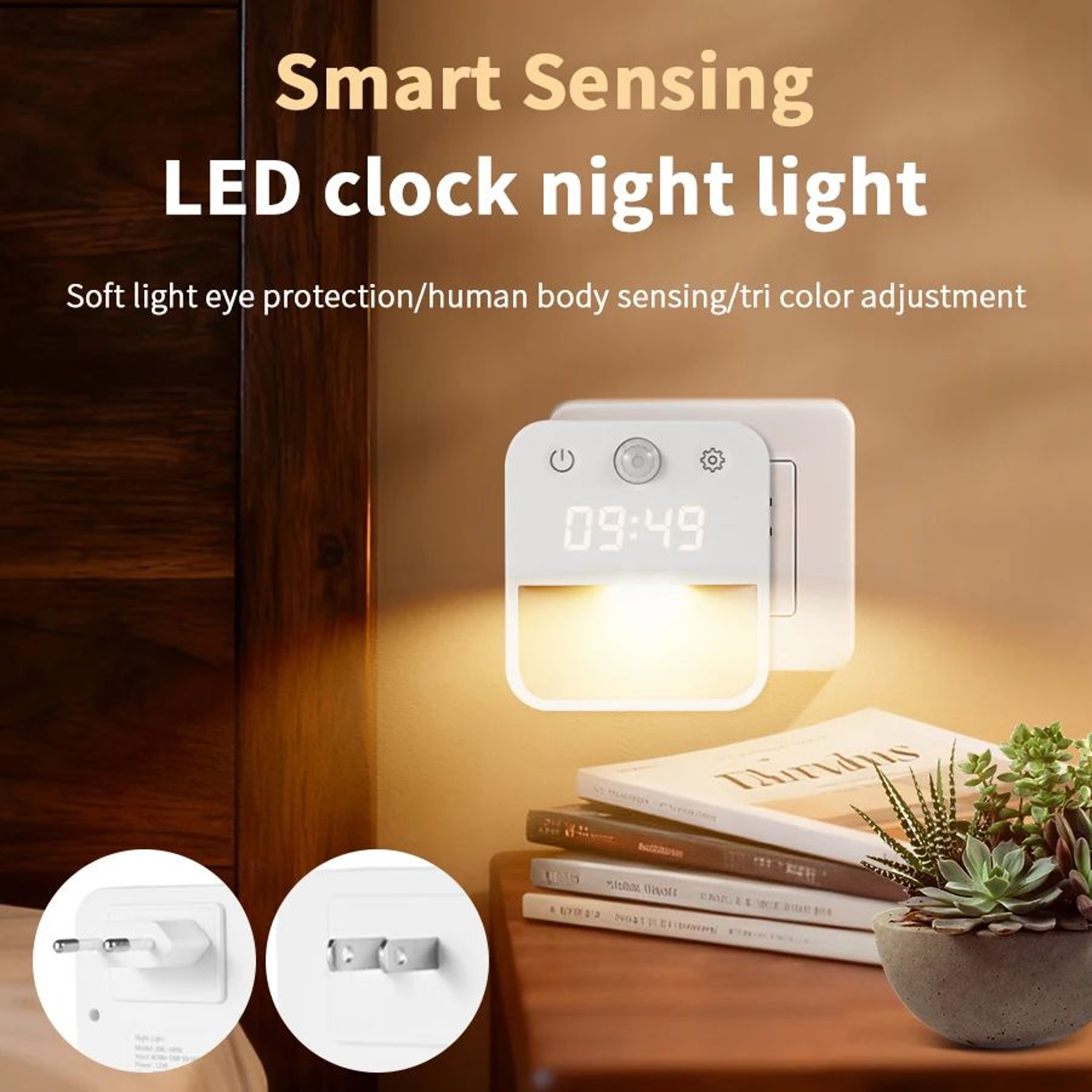 Motion Sensor LED Night Light With Digital Clock And 3 Color Dimming 0