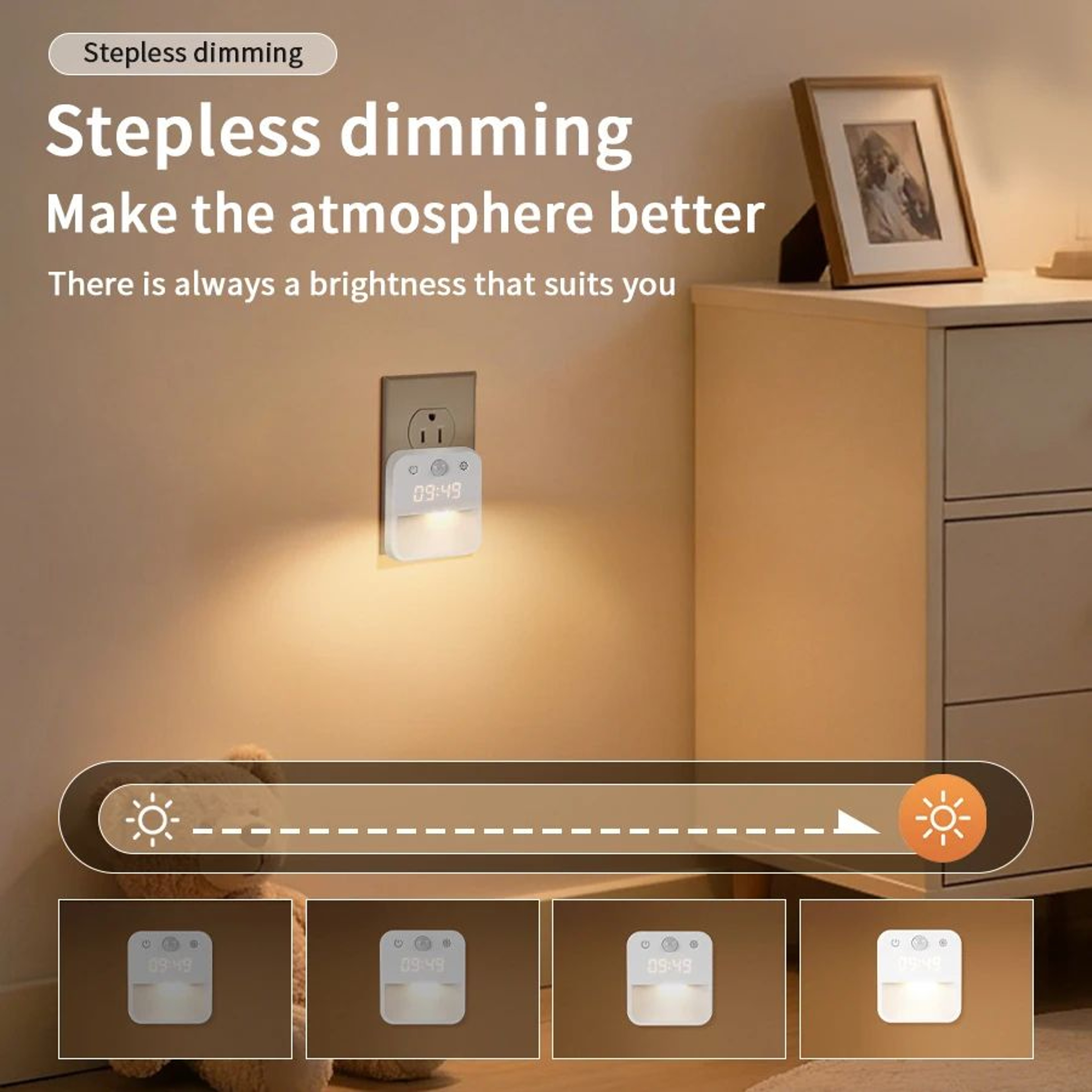 Motion Sensor LED Night Light With Digital Clock And 3 Color Dimming 2