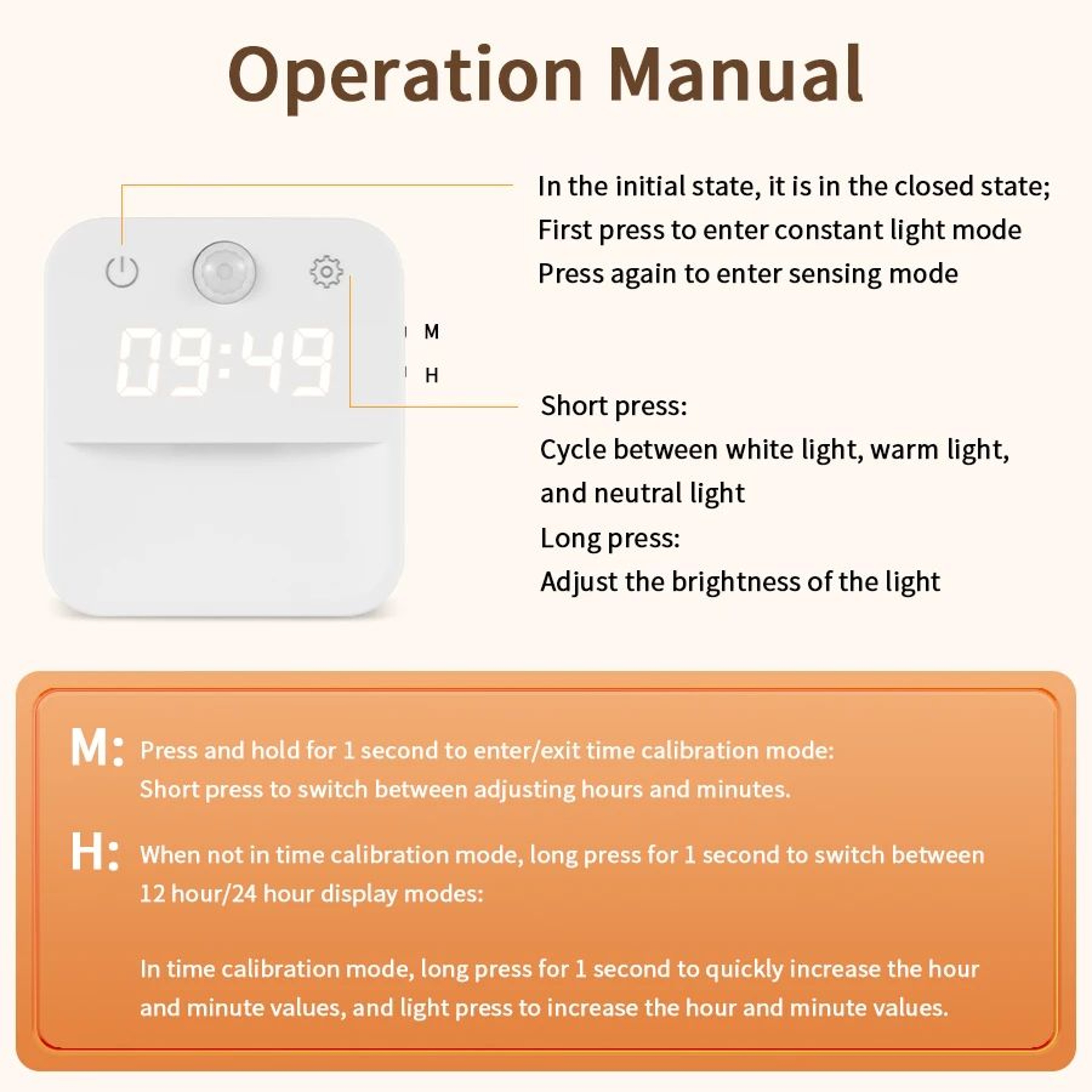 Motion Sensor LED Night Light With Digital Clock And 3 Color Dimming 1