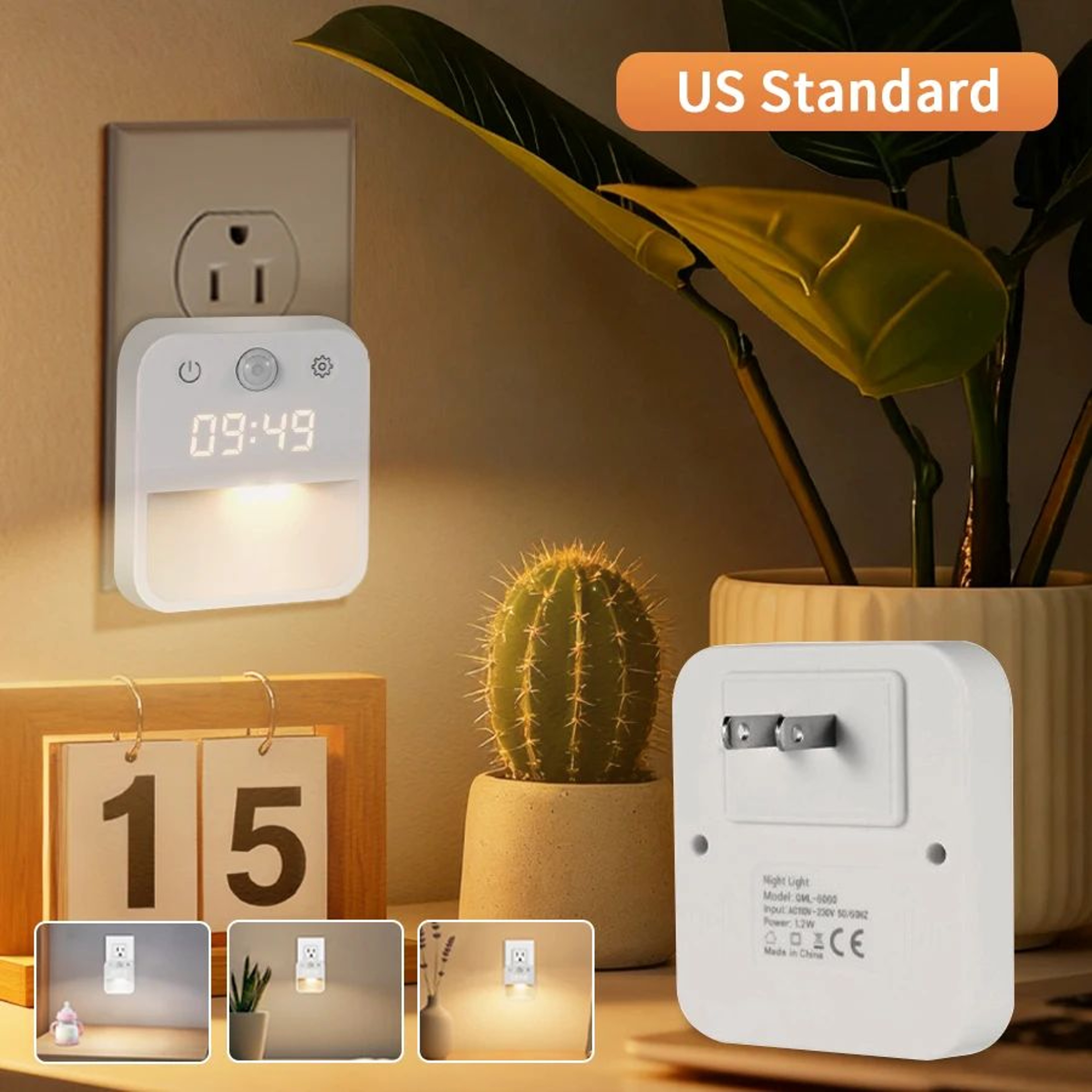 Motion Sensor LED Night Light With Digital Clock And 3 Color Dimming 7