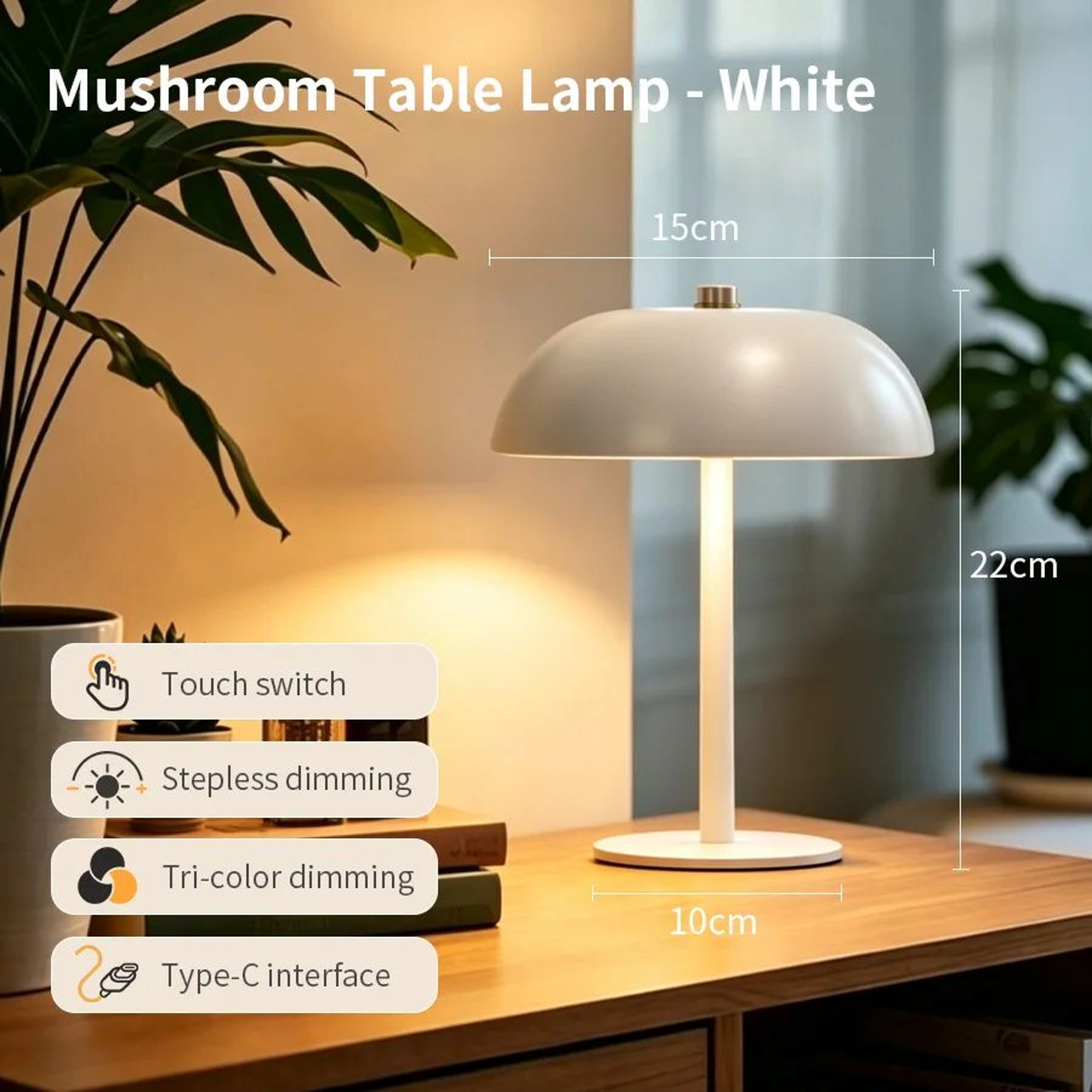 Rechargeable Mushroom LED Table Lamp With Touch Dimming 9