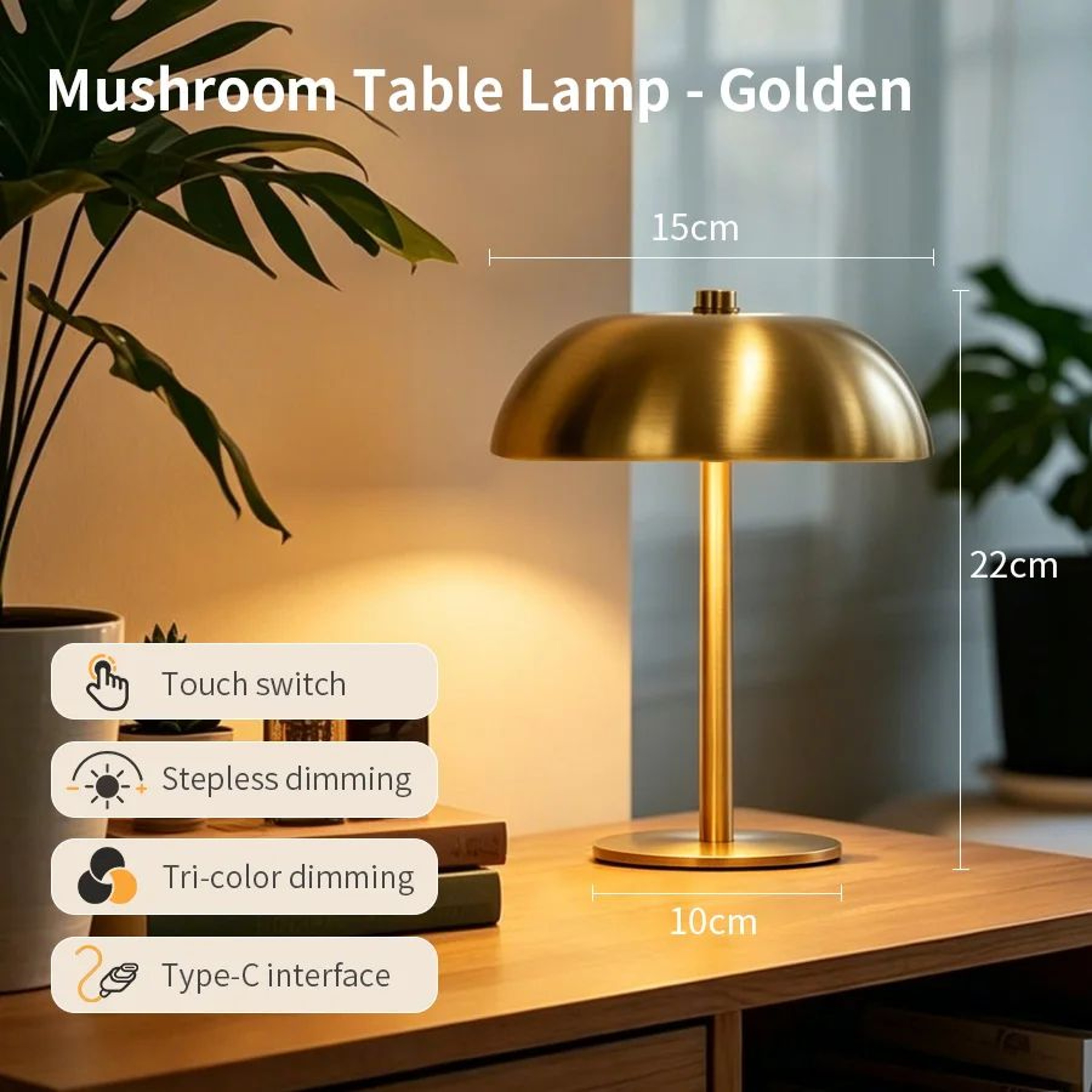 Rechargeable Mushroom LED Table Lamp With Touch Dimming 7