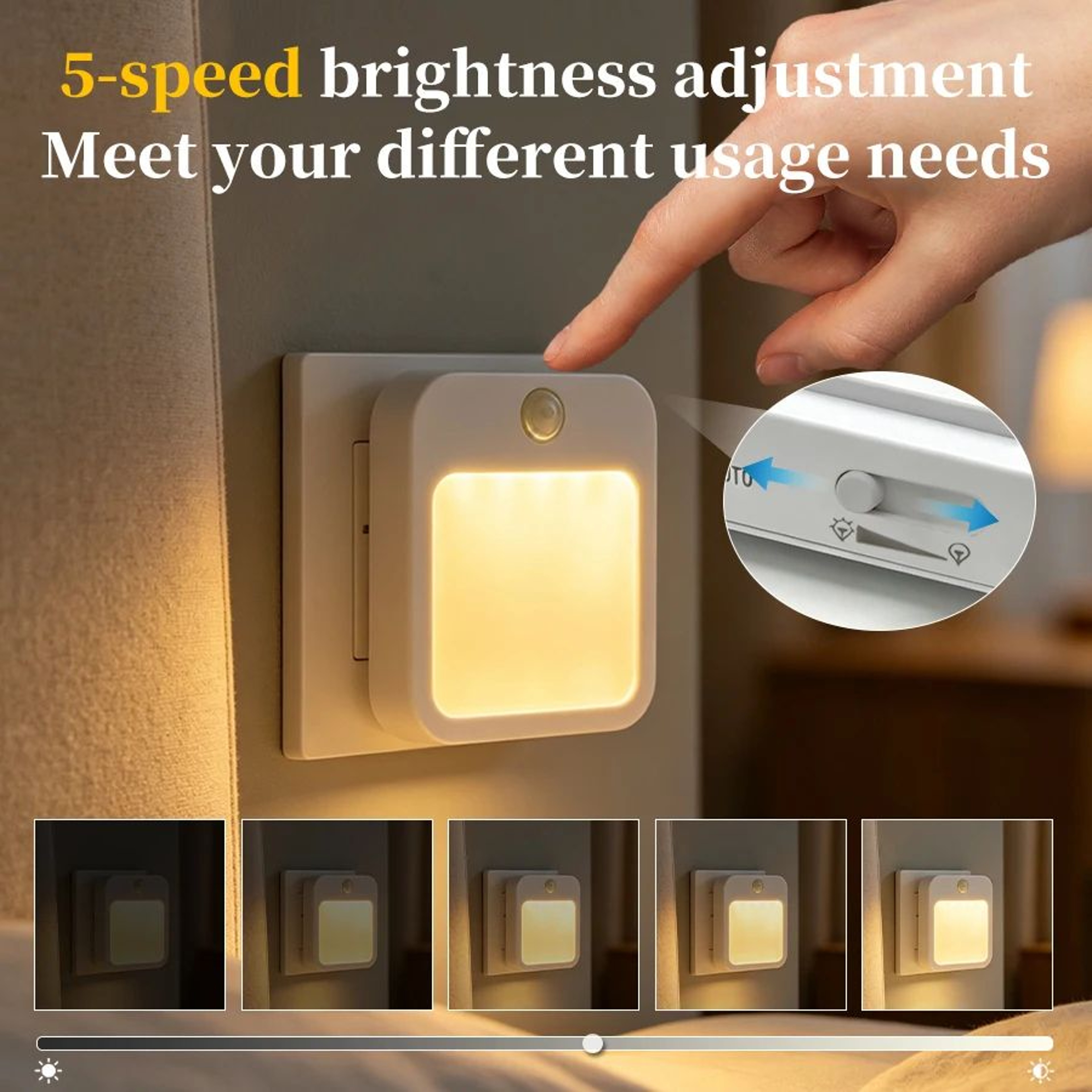Motion Sensor LED Plug In Night Light With 5 Brightness Levels 1