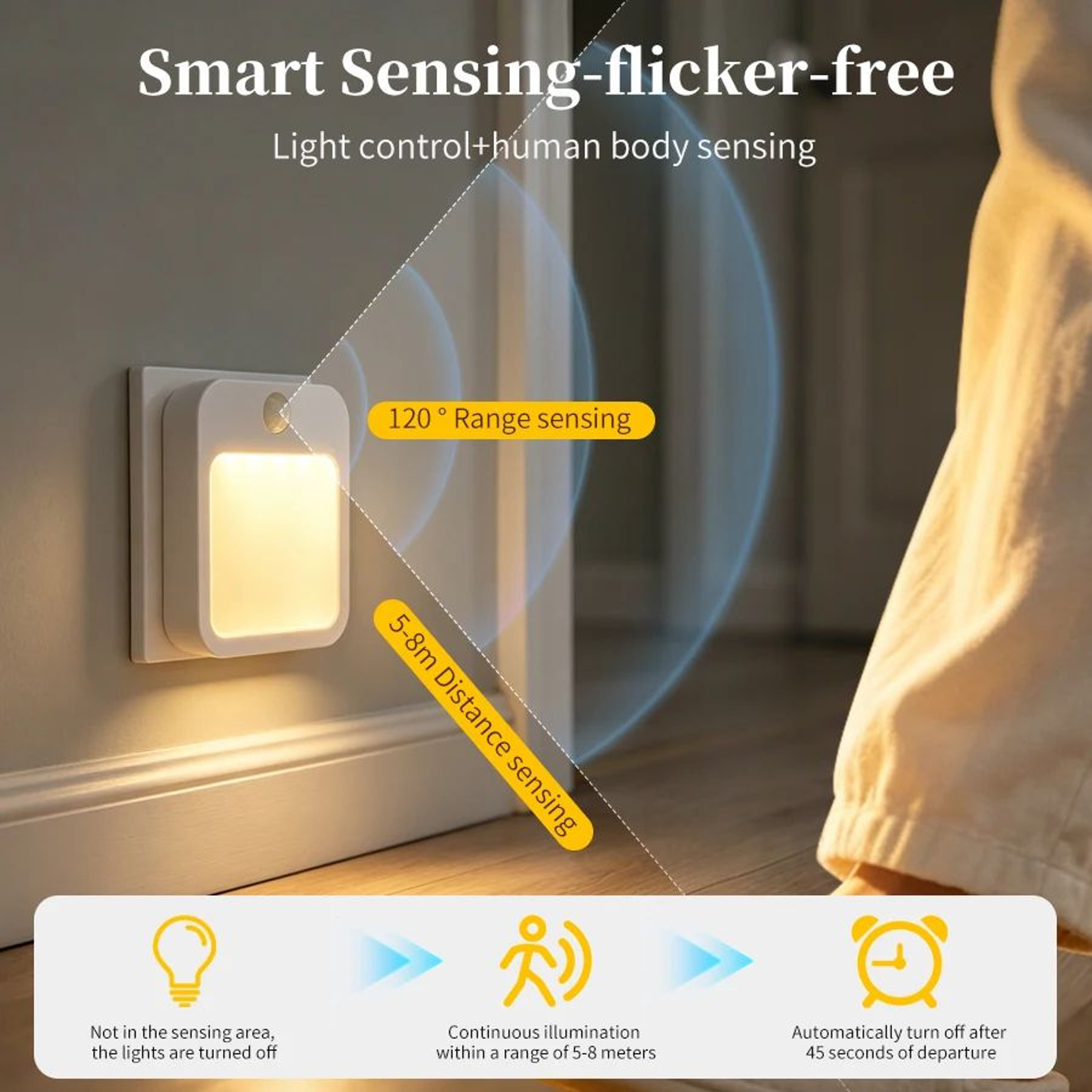 Motion Sensor LED Plug In Night Light With 5 Brightness Levels 3